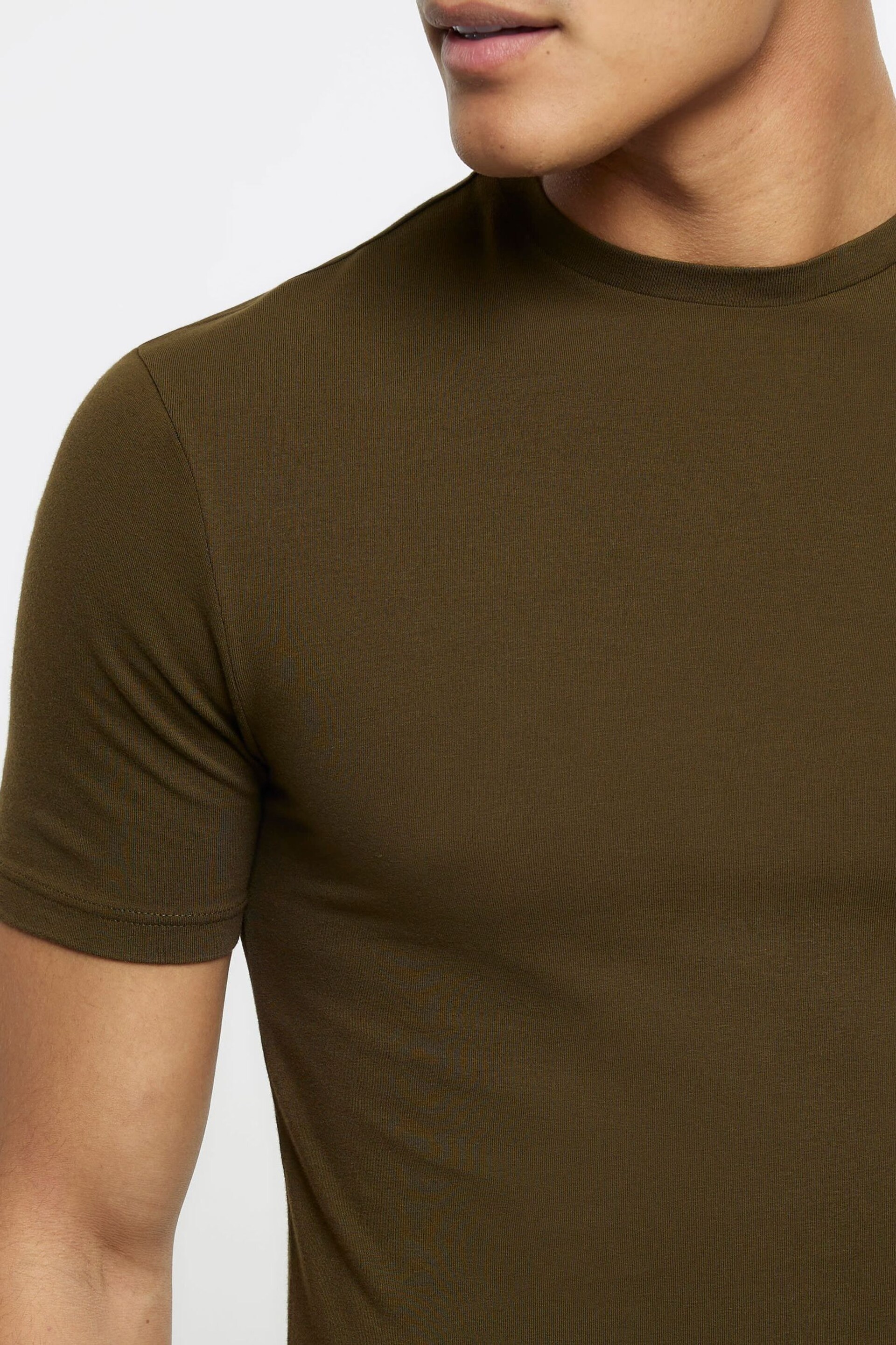 River Island Khaki Green Muscle Fit T-Shirt - Image 4 of 5
