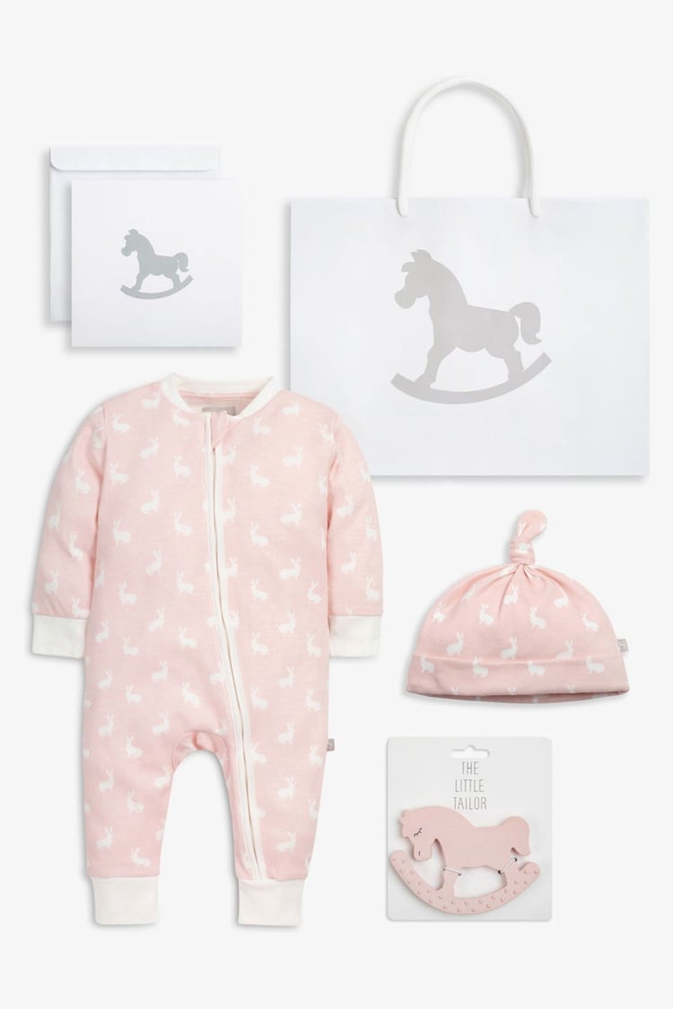 The Little Tailor Pink Luxury 3 Baby Gift Set; Sleepsuit, Hat and Rubber Teether Toy - Image 1 of 10