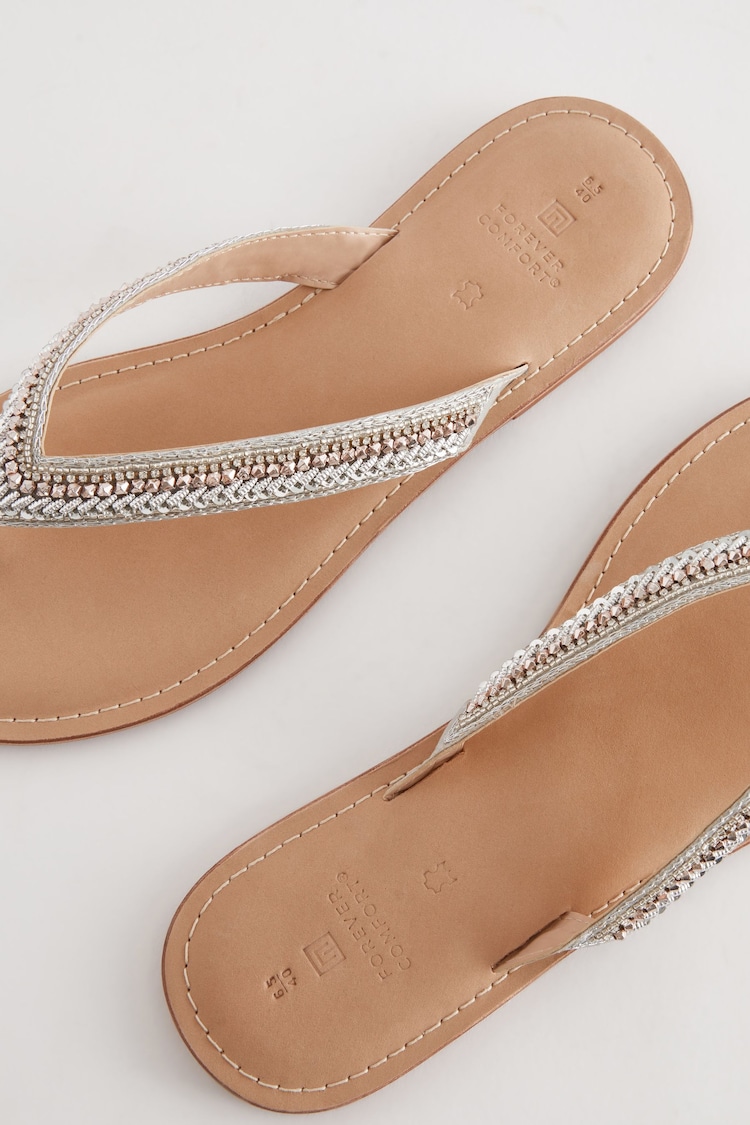 Silver Regular/Wide Fit Forever Comfort® Leather Embellished Toe Thong Sandals - Image 3 of 5
