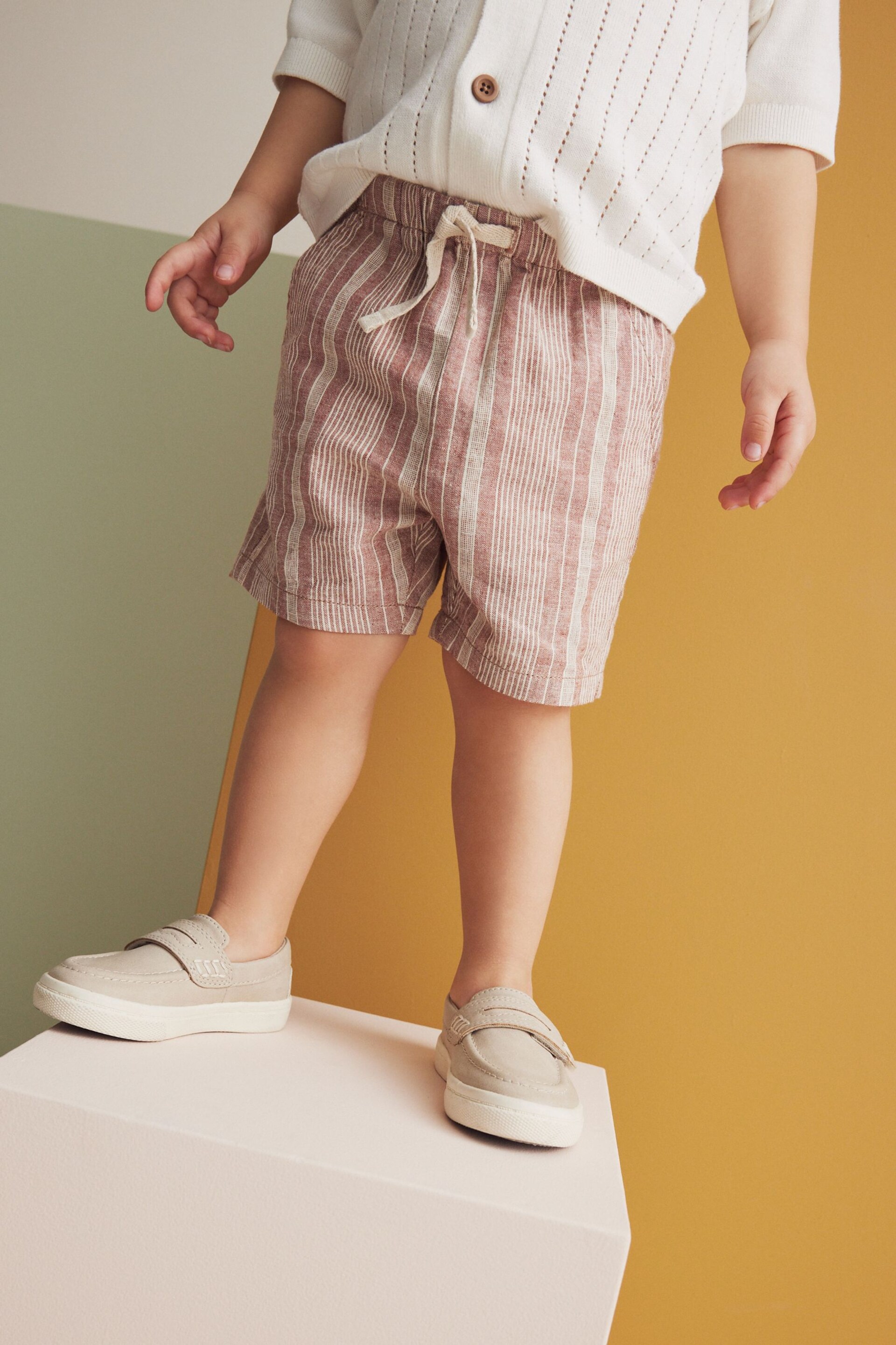 Rust Stripe Linen Blend Pull-On Shorts (3mths-7yrs) - Image 1 of 8