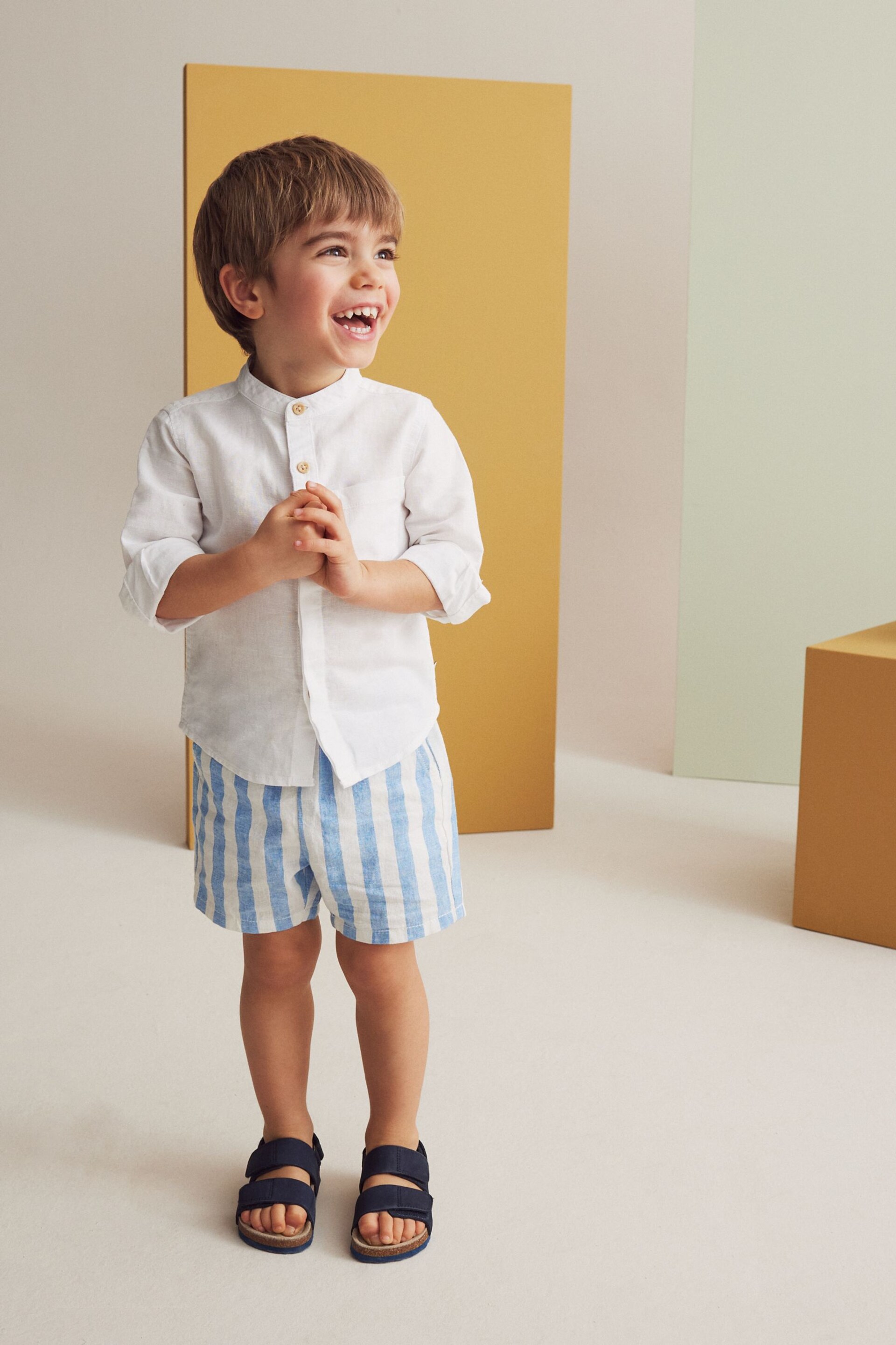 Blue Stripe Linen Blend Pull-On Shorts (3mths-7yrs) - Image 2 of 7