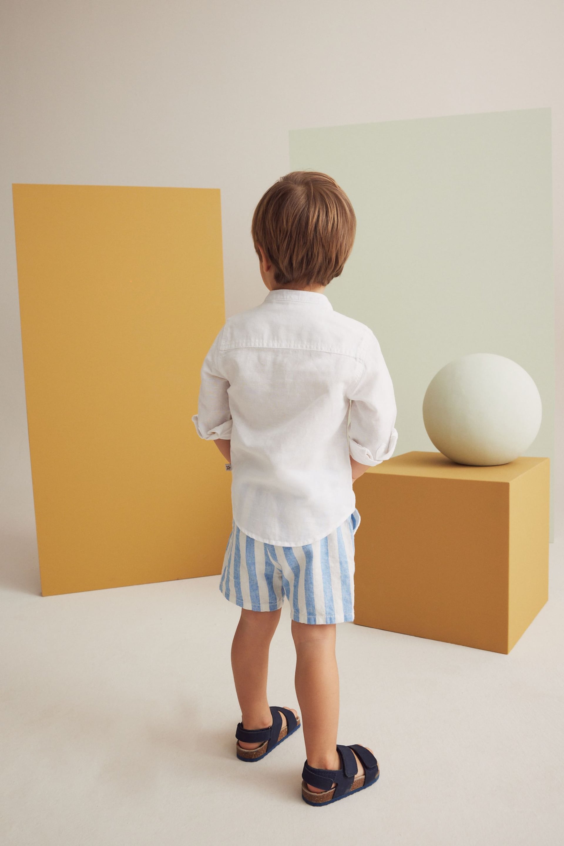 Blue Stripe Linen Blend Pull-On Shorts (3mths-7yrs) - Image 3 of 7