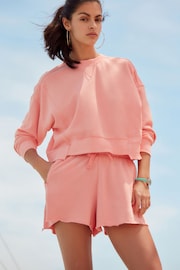 Grapefruit Pink Raw Edge Washed Jersey Shorts - Image 1 of 6