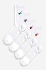 White Embroidered Motif Ankle Socks 4 Pack - Image 1 of 6