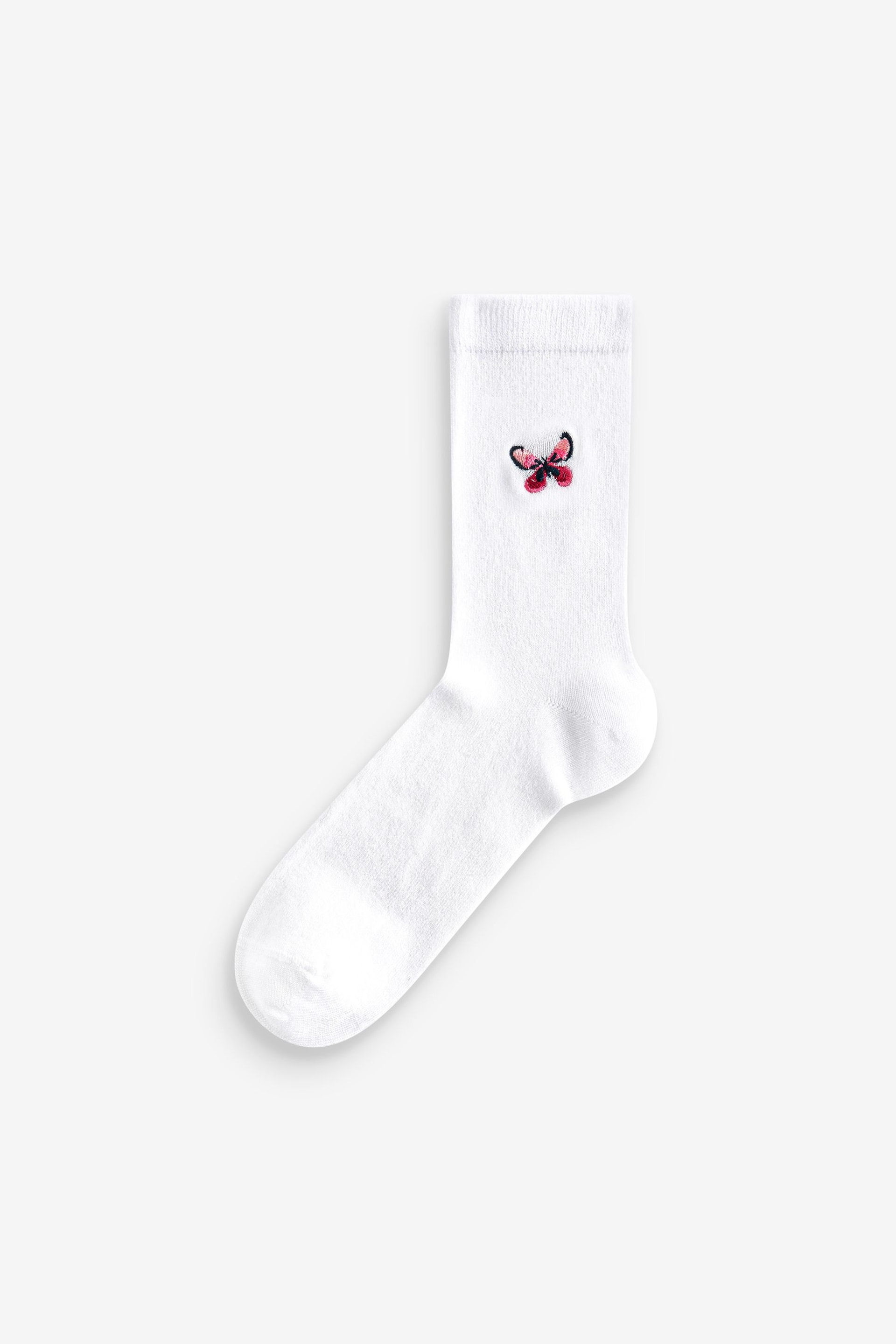 White Embroidered Motif Ankle Socks 4 Pack - Image 4 of 6