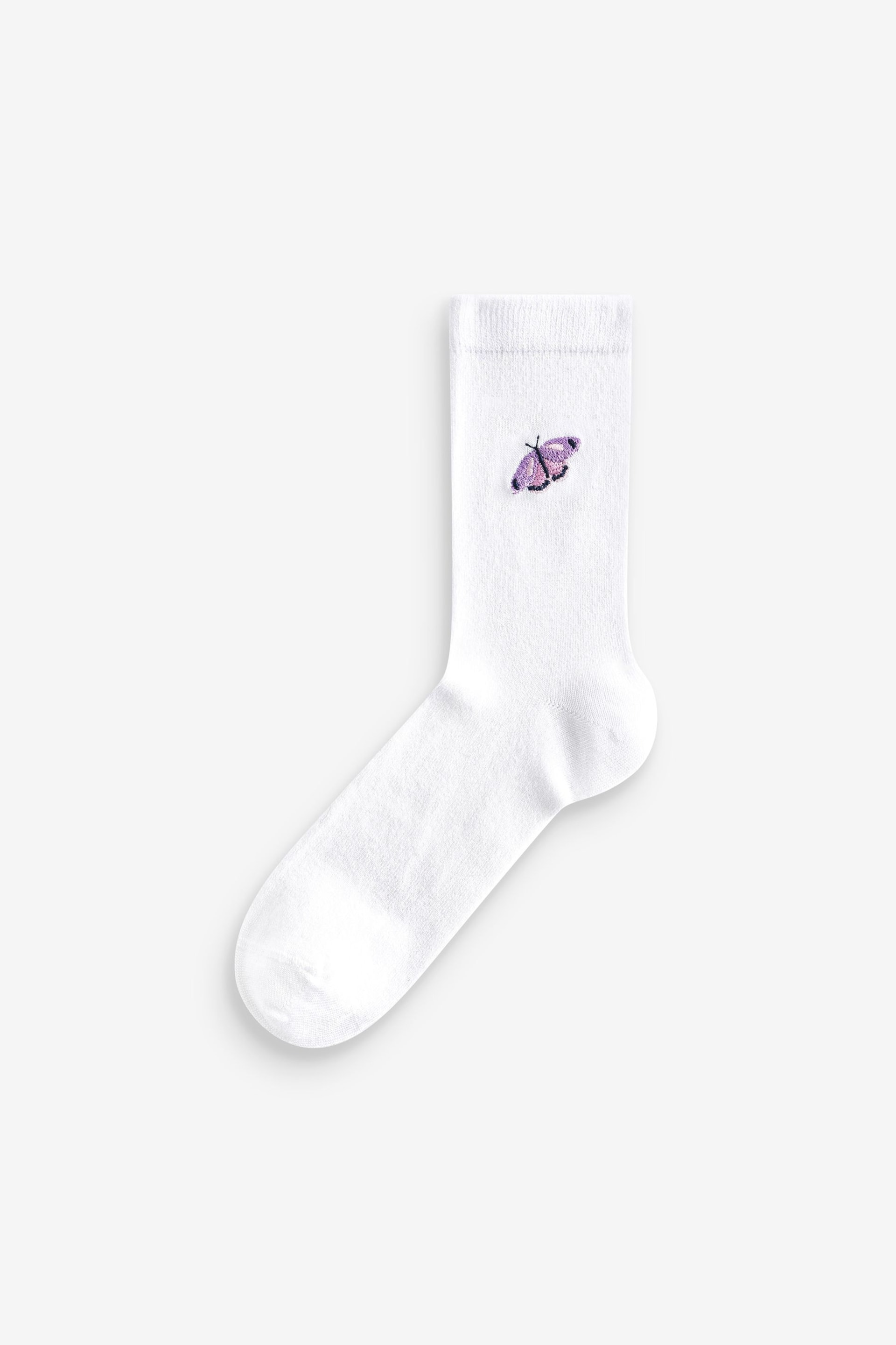 White Embroidered Motif Ankle Socks 4 Pack - Image 5 of 6