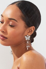 Silver Tone Butterfly Pearl Drop Statement Earrings - Image 1 of 3