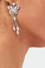 Silver Tone Butterfly Pearl Drop Statement Earrings - Image 2 of 3