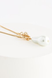 Gold Tone Pearl Drop T-Bar Necklace Made with Recycled Brass - Image 4 of 4