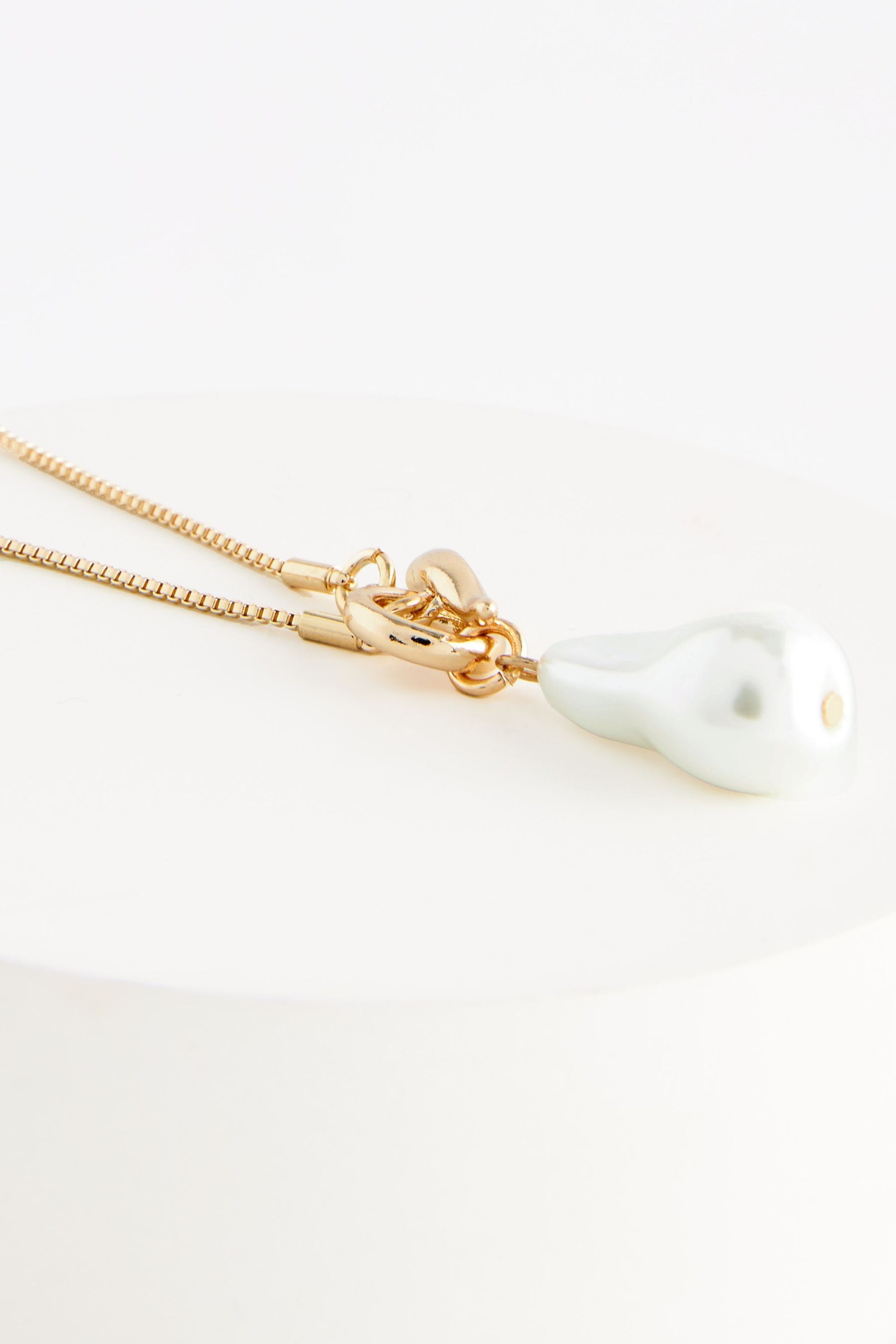 Gold Tone Pearl Drop T-Bar Necklace Made with Recycled Brass - Image 4 of 4