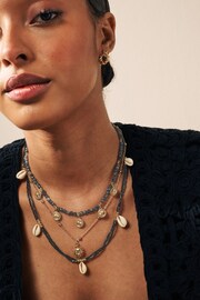 Black Shell Sun Multi Layer Necklace - Image 2 of 4