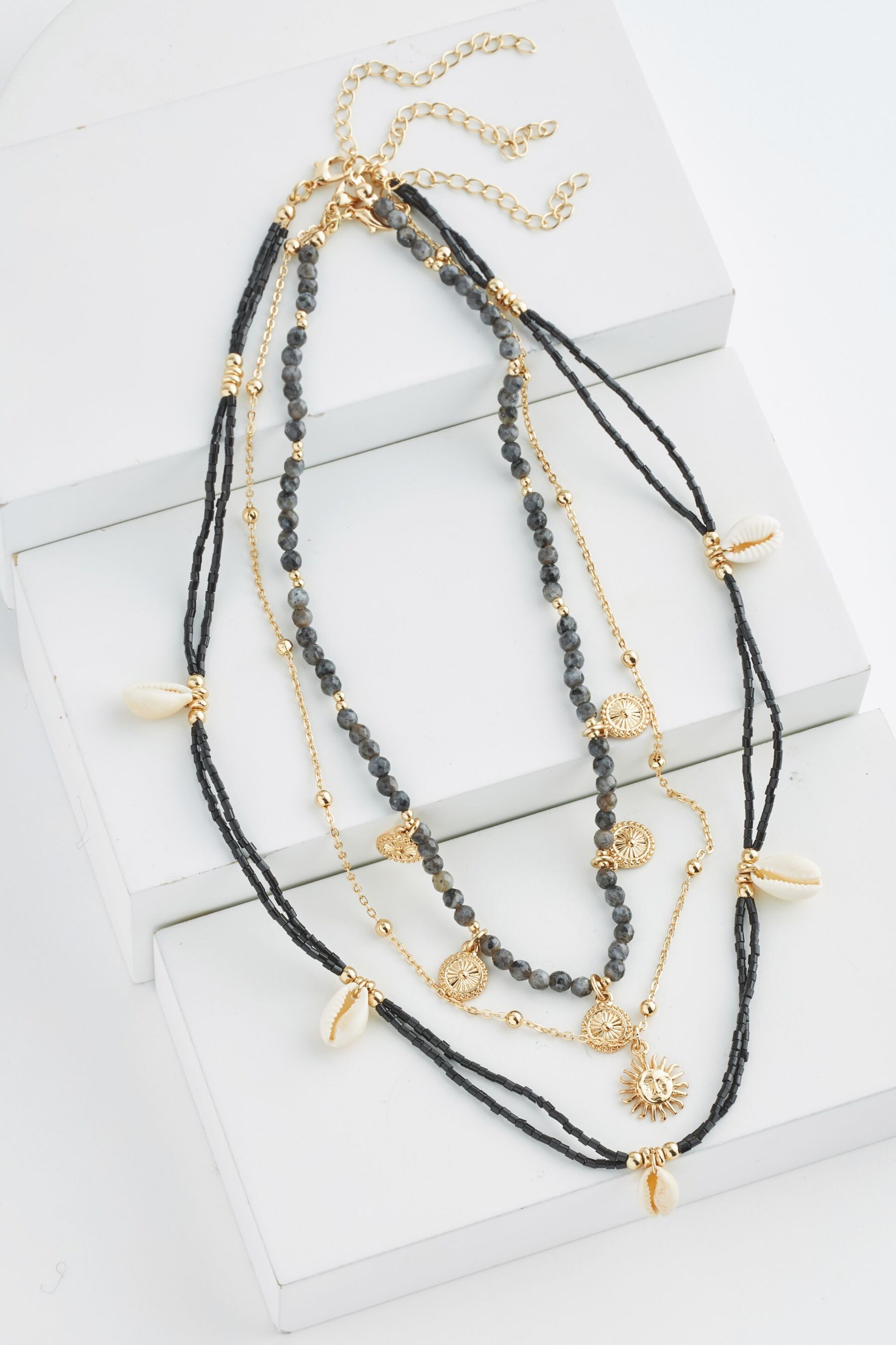Black Shell Sun Multi Layer Necklace - Image 3 of 4