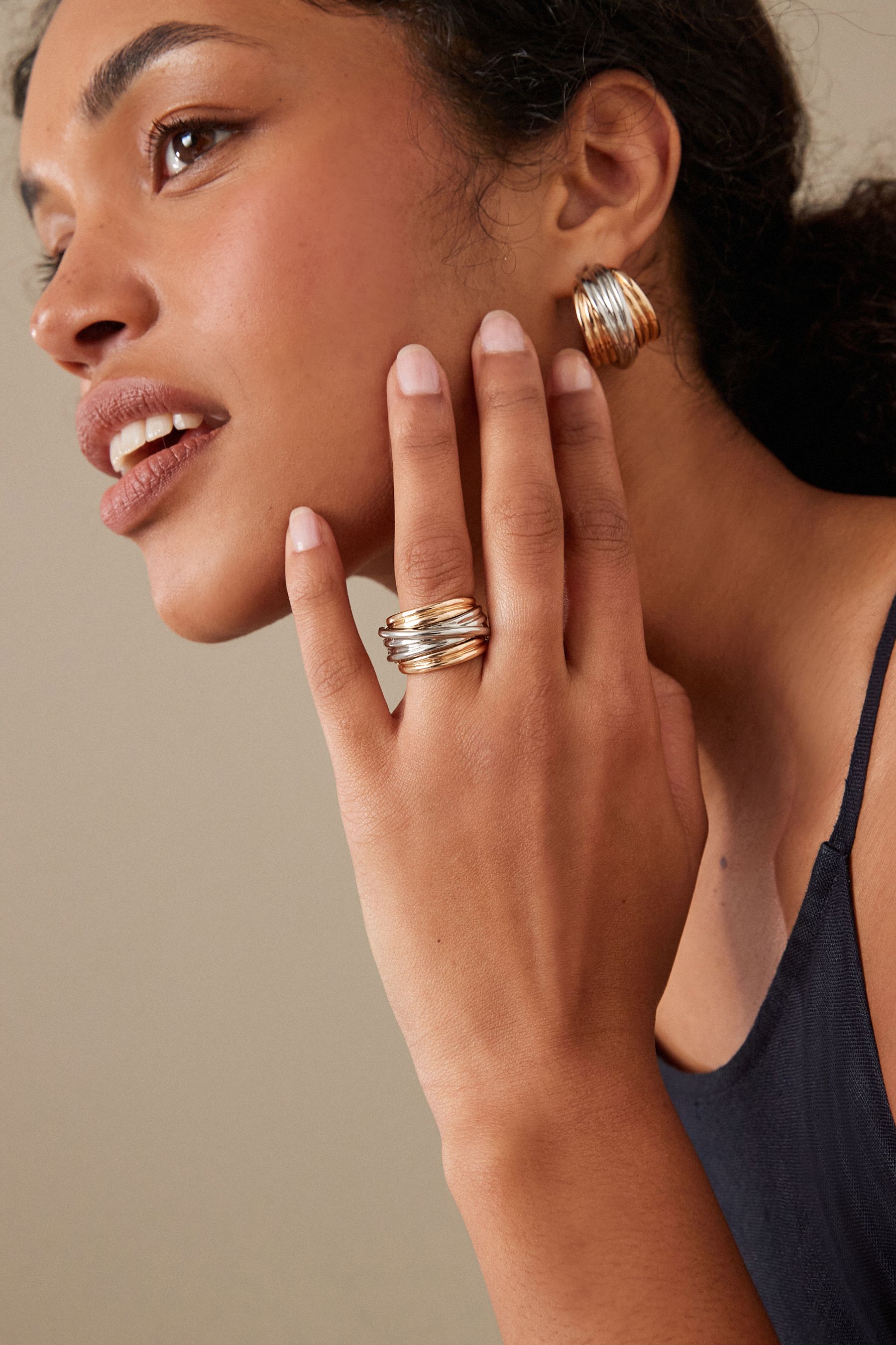 Gold Silver Tone Chunky Ring