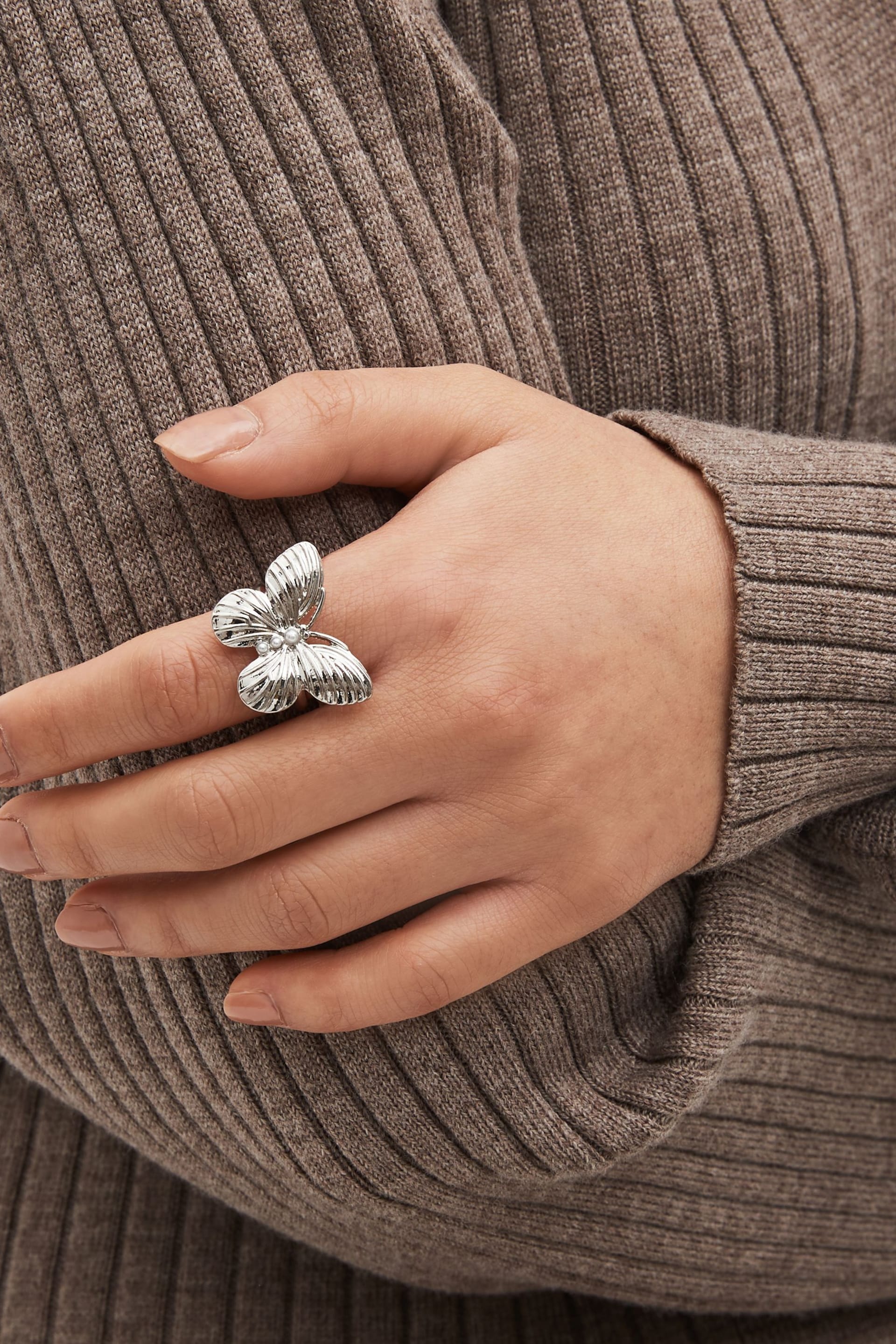 Silver Tone Butterfly Statement Ring - Image 1 of 2