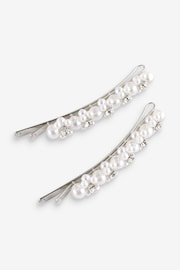 Silver Tone Pearl and Sparkle Hair Slides 2 PK - Image 3 of 6