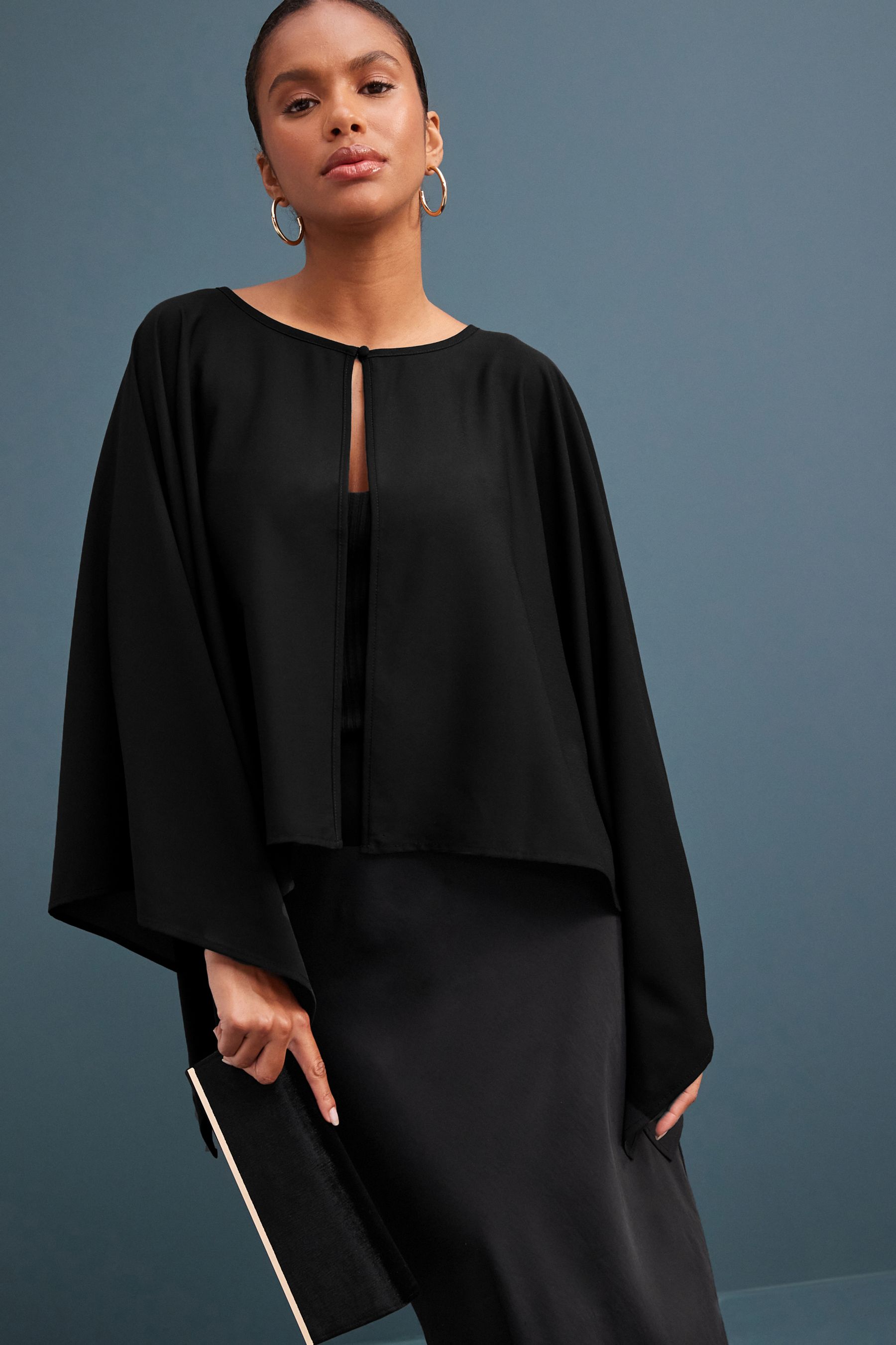 Black chiffon cape hot sale