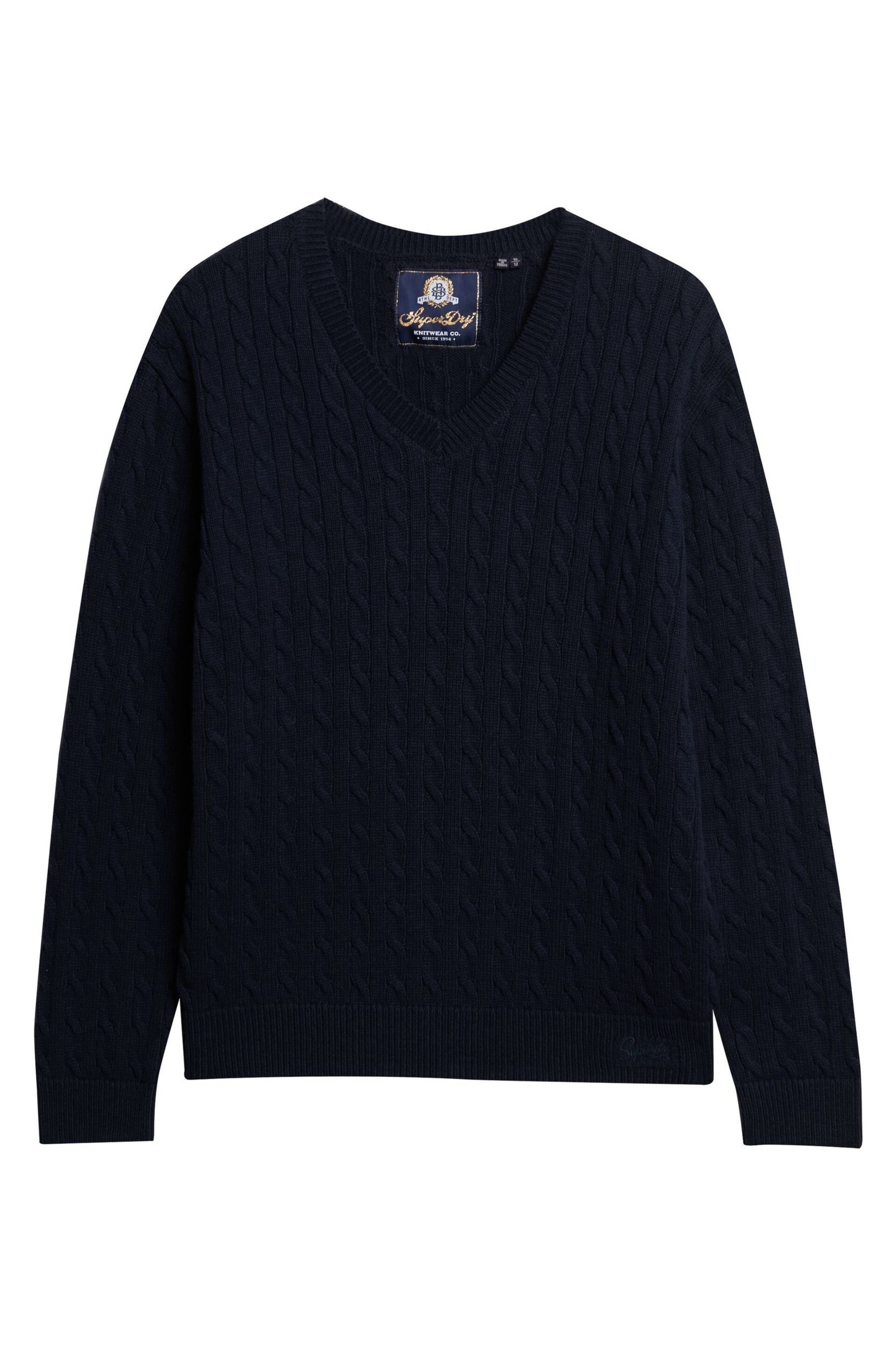 Superdry Blue Oversized V-Neck Cable Knit Jumper - Image 4 of 5