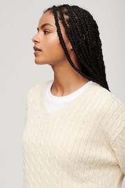 Superdry Cream Oversized V-Neck Cable Knit Jumper - Image 3 of 5