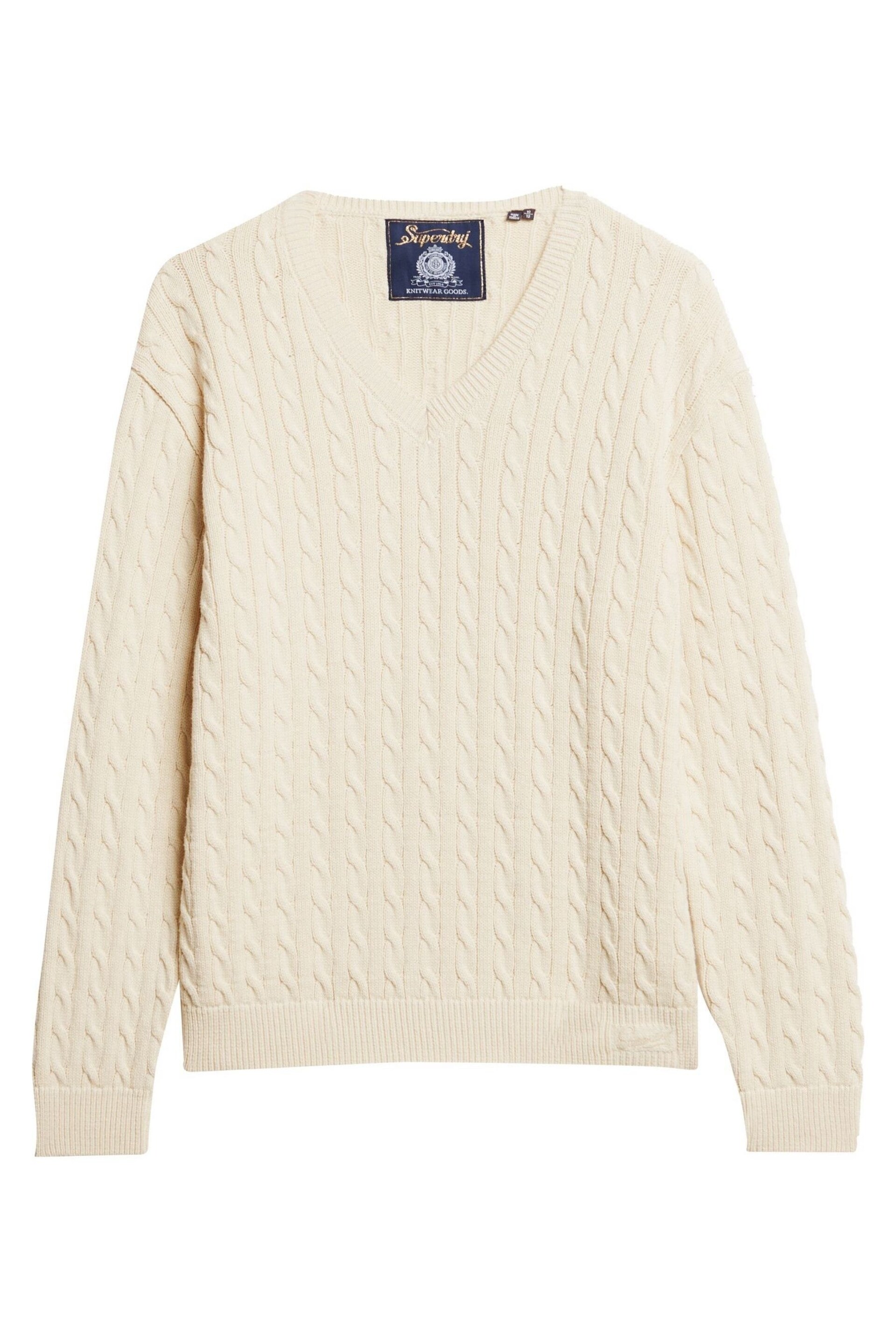 Superdry Cream Oversized V-Neck Cable Knit Jumper - Image 4 of 5