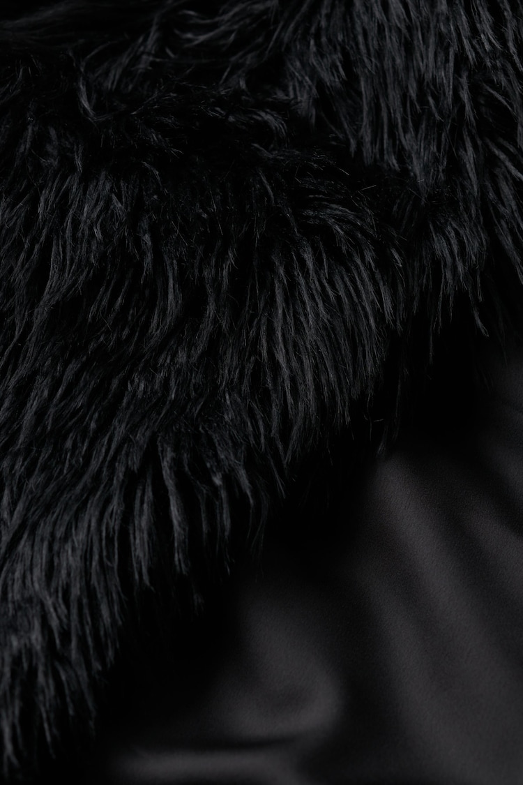 Superdry Long Black Fur Short Faux Fur Coat - Image 6 of 6