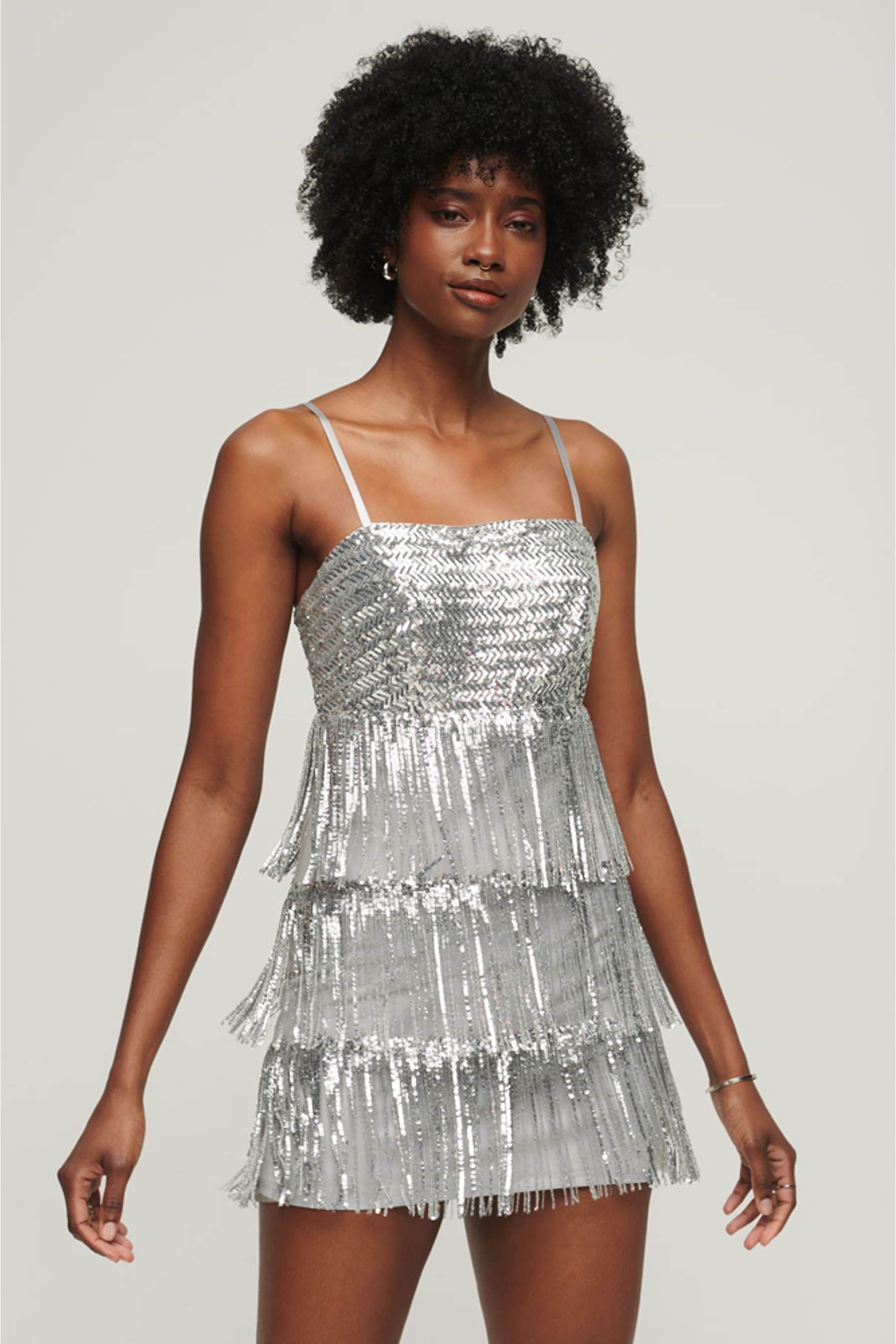 Fringe silver dress clearance