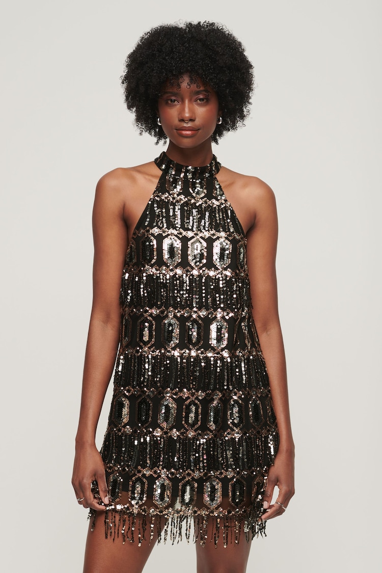 Superdry Silver Halter A-Line Dress - Image 1 of 8