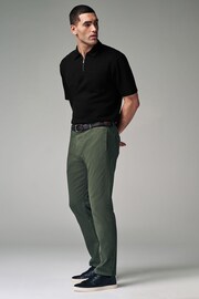 Green Slim Fit Textured Belted Trousers - Image 3 of 9