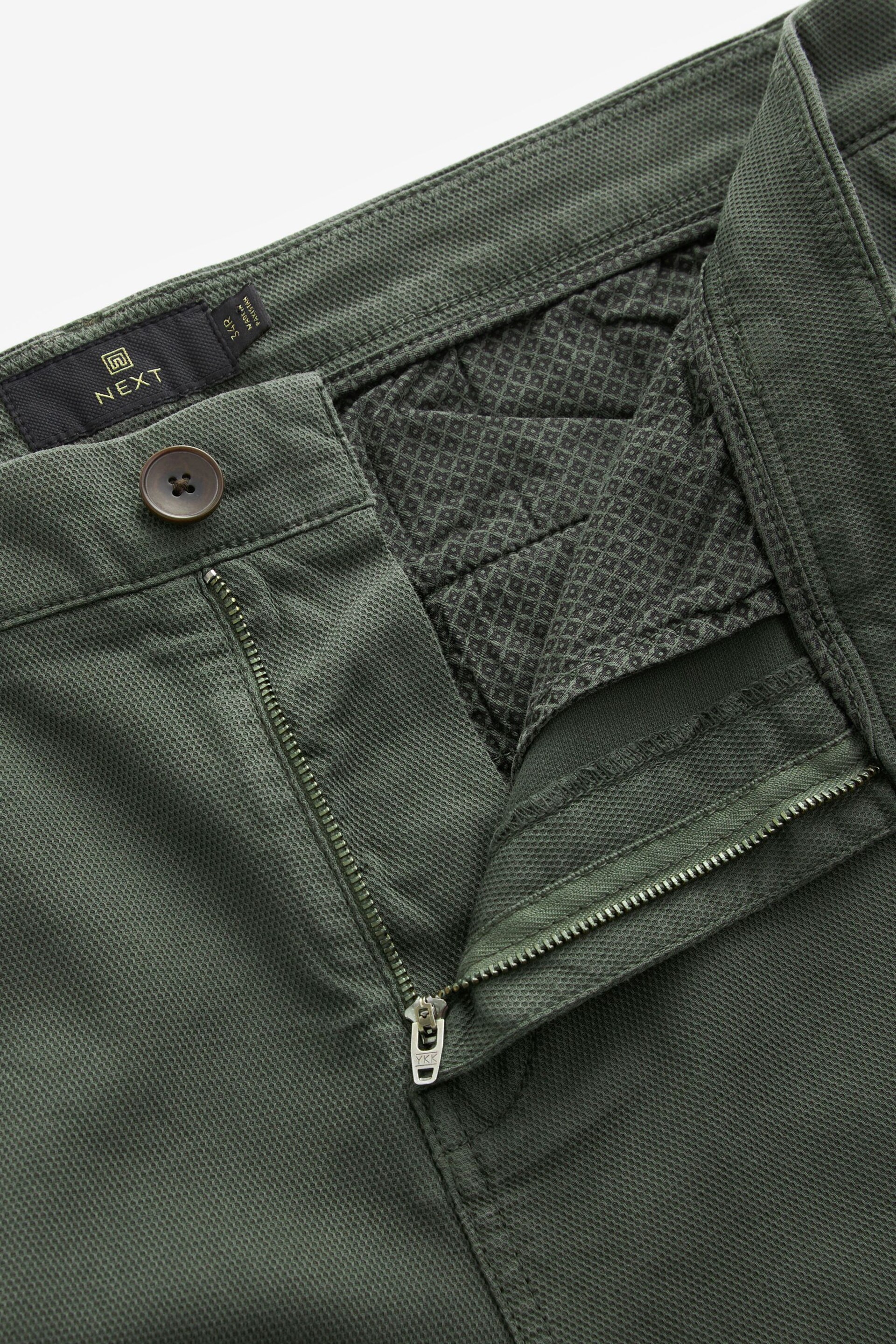 Green Slim Fit Textured Belted Trousers - Image 8 of 9