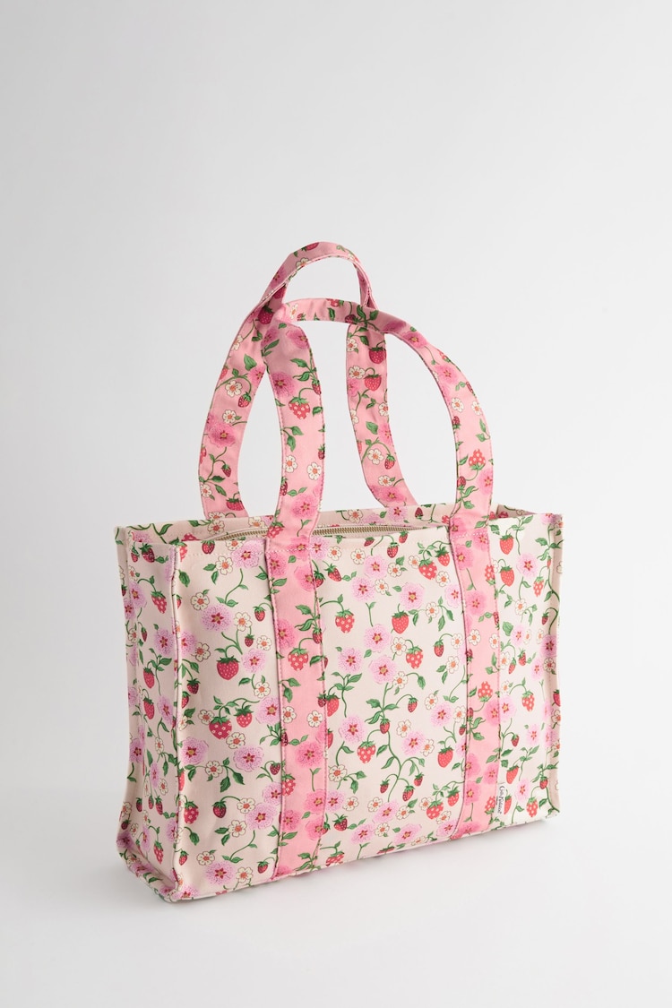 Cath Kidston Ecru/Pink Floral Print Large Bonded Tote - Image 1 of 6