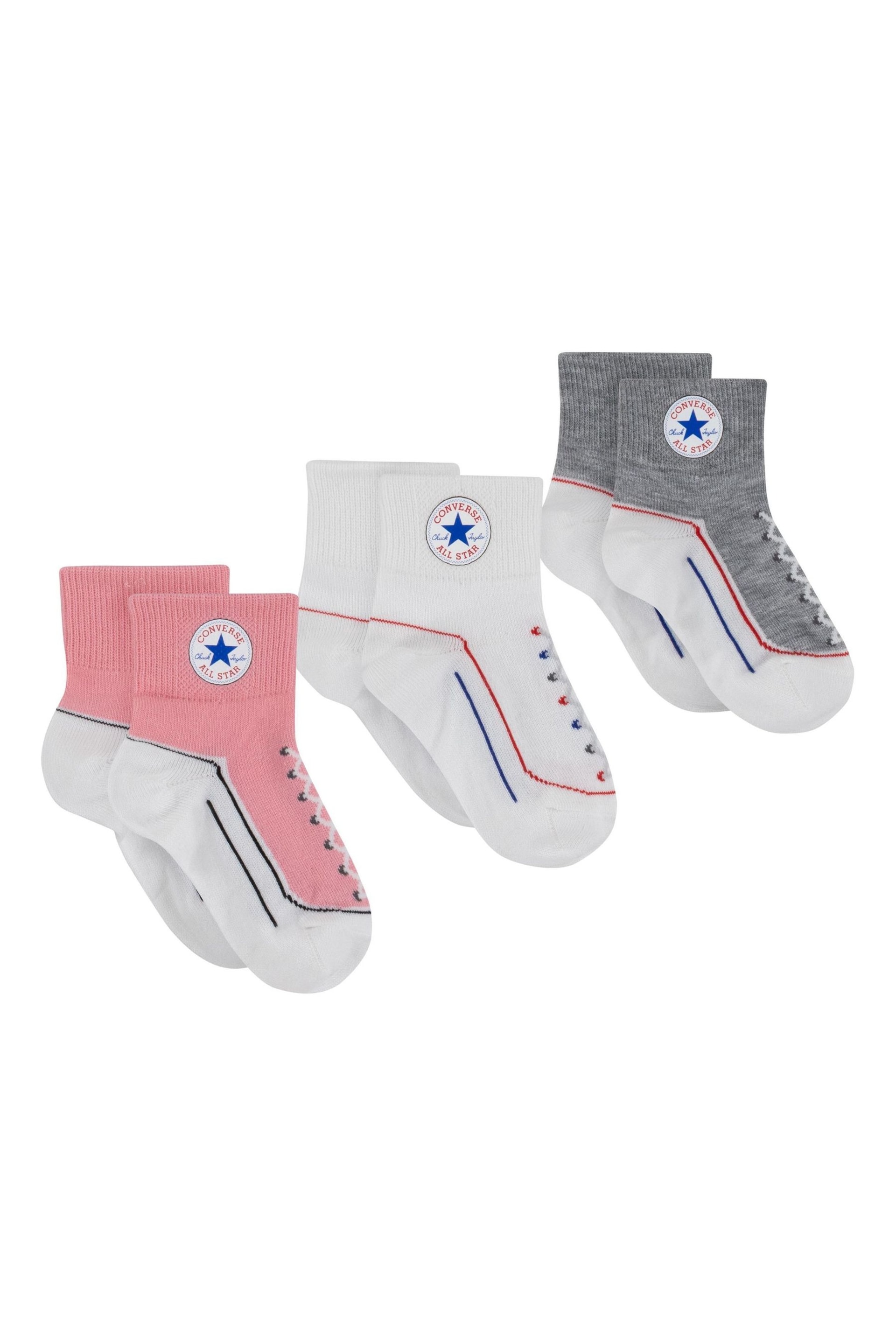 Converse Light Pink Infant Straited Socks 3 Pack - Image 1 of 4