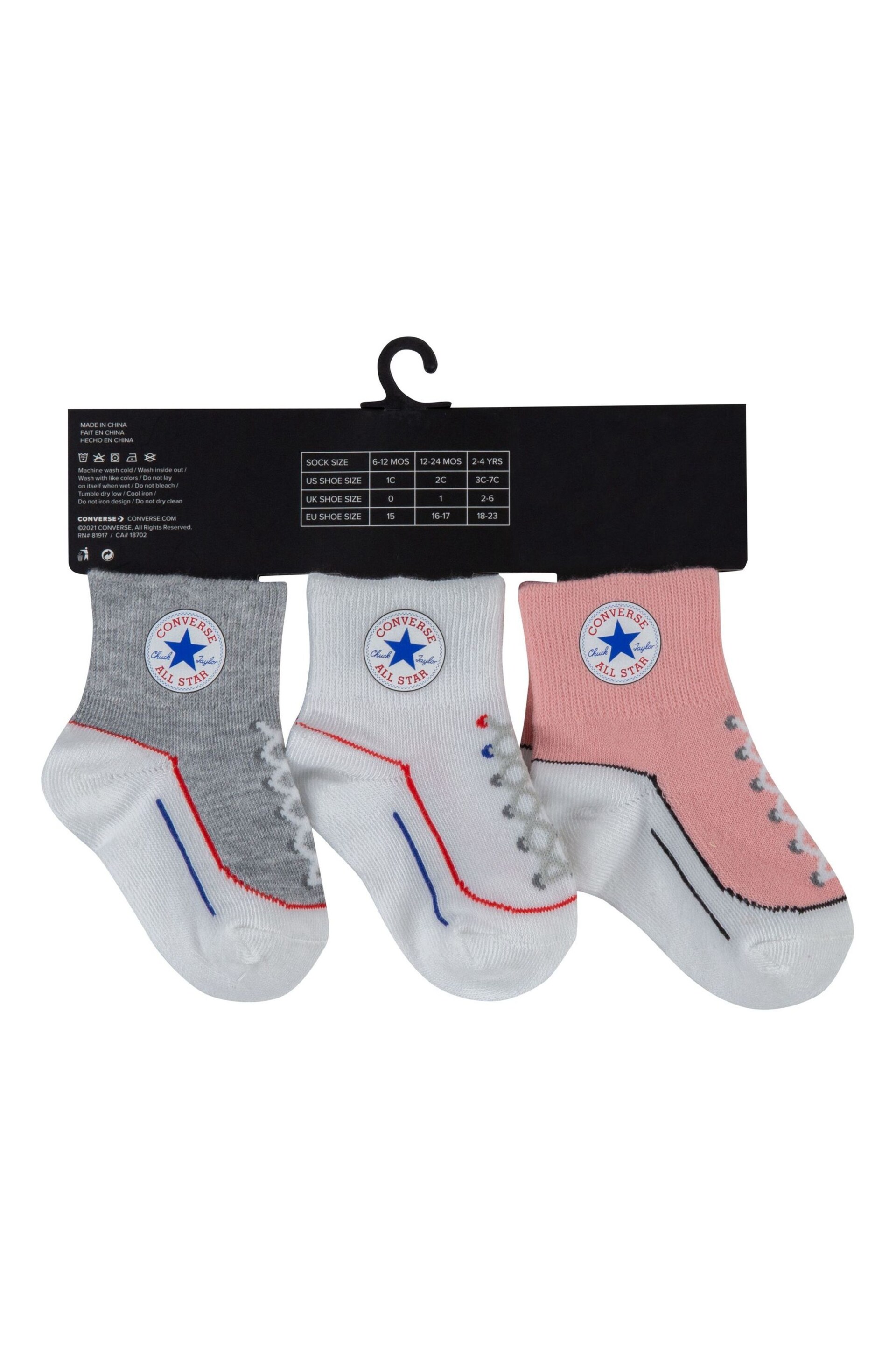 Converse Light Pink Infant Straited Socks 3 Pack - Image 3 of 4