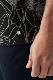 Black/White Floral Print Textured Polo Shirt - Image 5 of 8