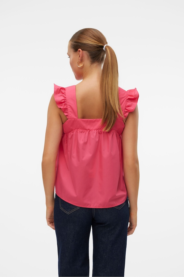 VERO MODA Pink Contrast Broderie Frill Square Neck Top - Image 2 of 6