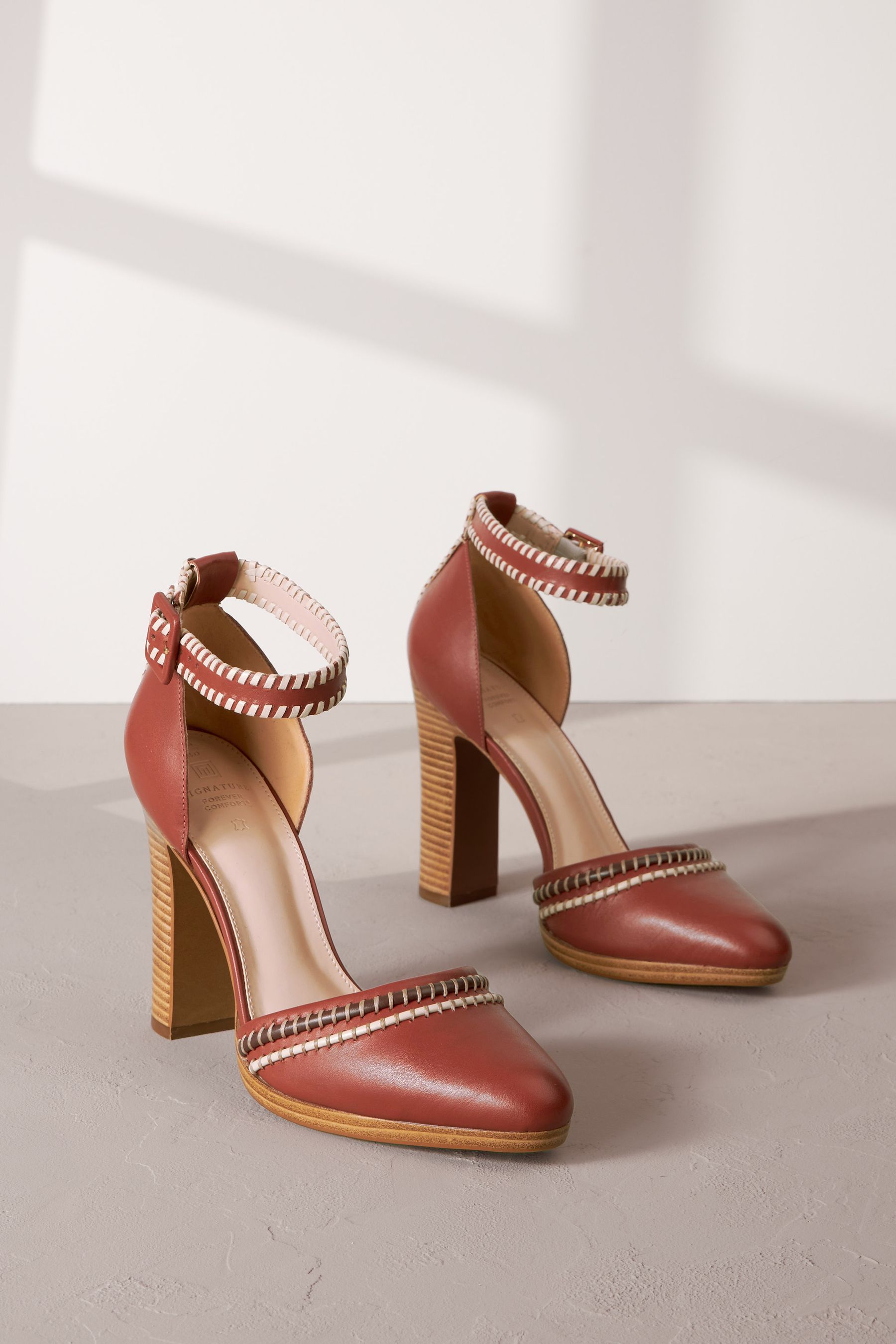Buy Red Signature Leather Stitch Detail Heels from Next Luxembourg