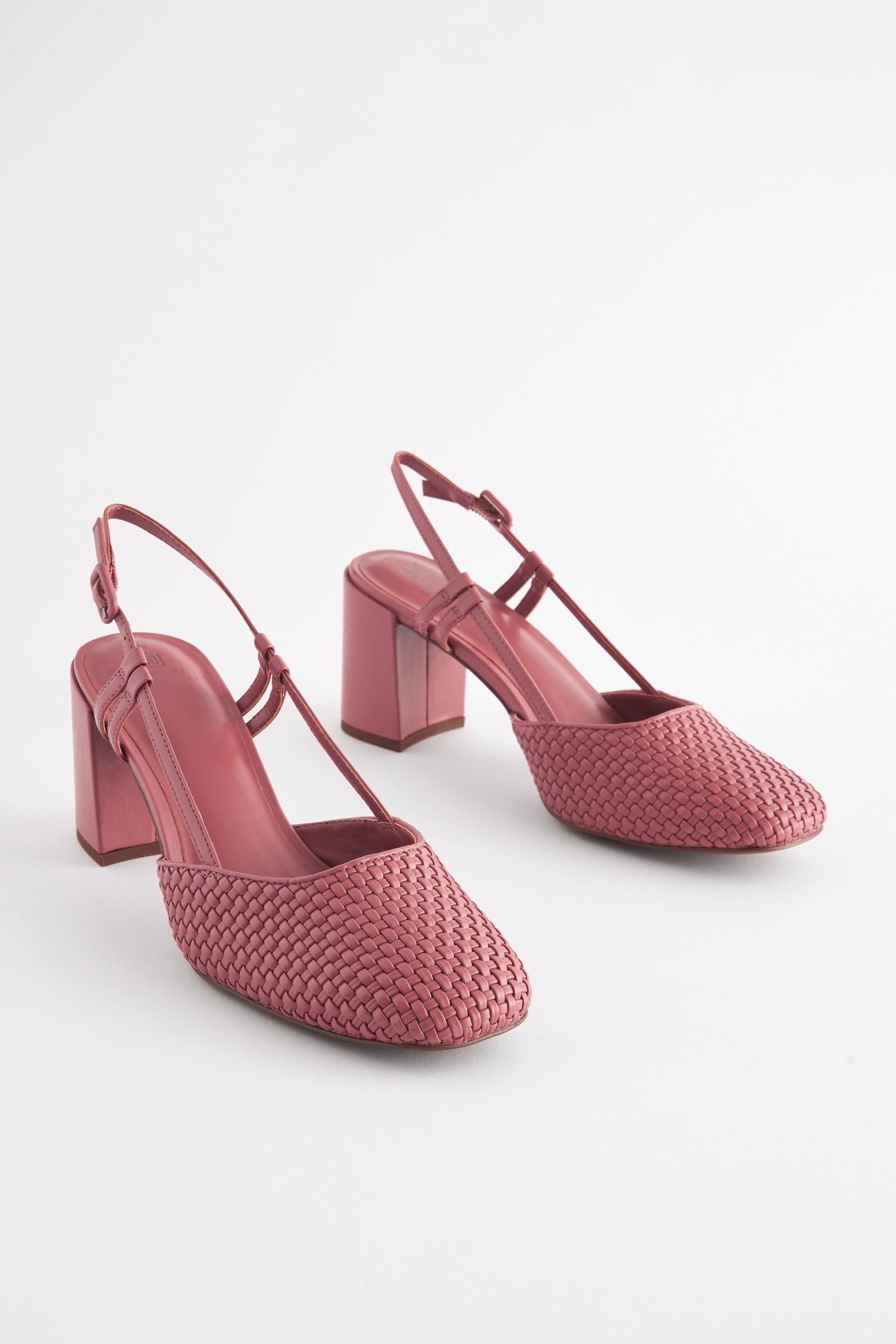 Buy Rose Pink Forever Comfort Square Toe Weave Slingback Block Heel Shoes from Next Luxembourg
