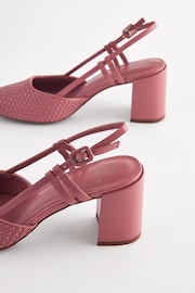 Rose Pink Forever Comfort® Square Toe Weave Slingback Block Heel Shoes - Image 4 of 5