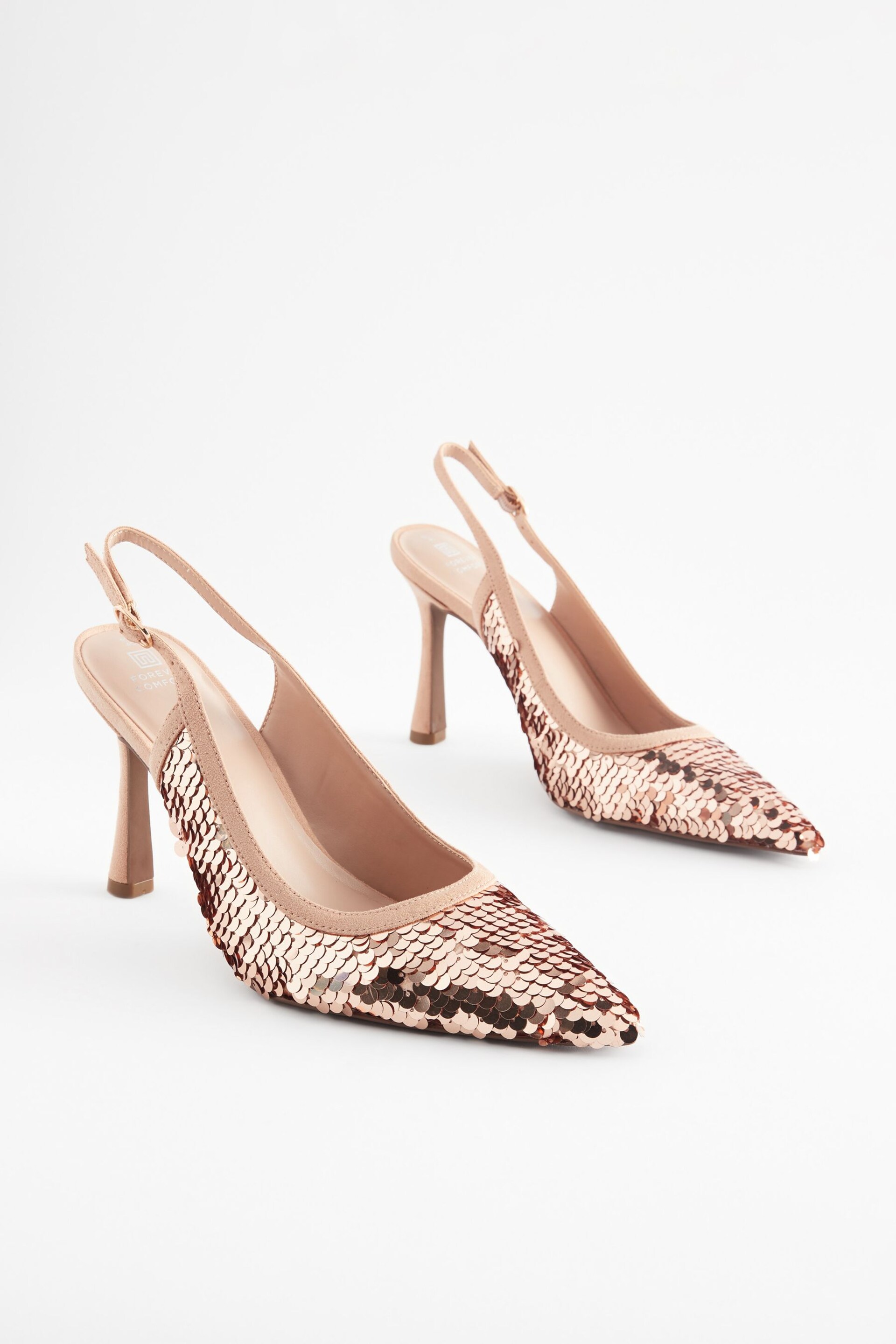 Rose Pink Forever Comfort® Sequin Point Toe Slingback Heels - Image 4 of 8