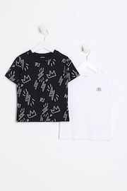 River Island Black Boys Print T-Shirts 2 Pack - Image 1 of 4