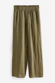 Khaki Green 100% Linen Premium Wide Leg Trousers - Image 5 of 6