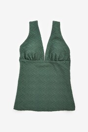 Khaki Green Textured Plunge Colourblock Tummy Control Tankini - Image 5 of 5