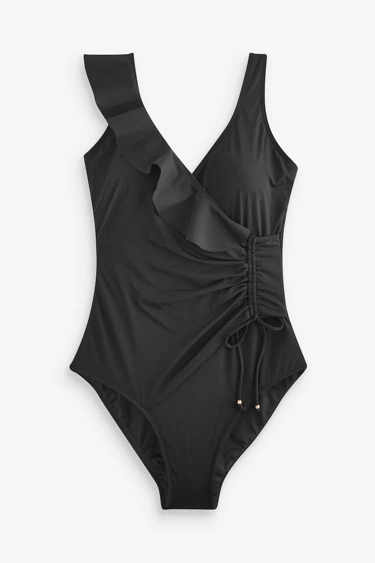 Black Frill Wrap Tummy Shaping Control Swimsuit - Image 6 of 6