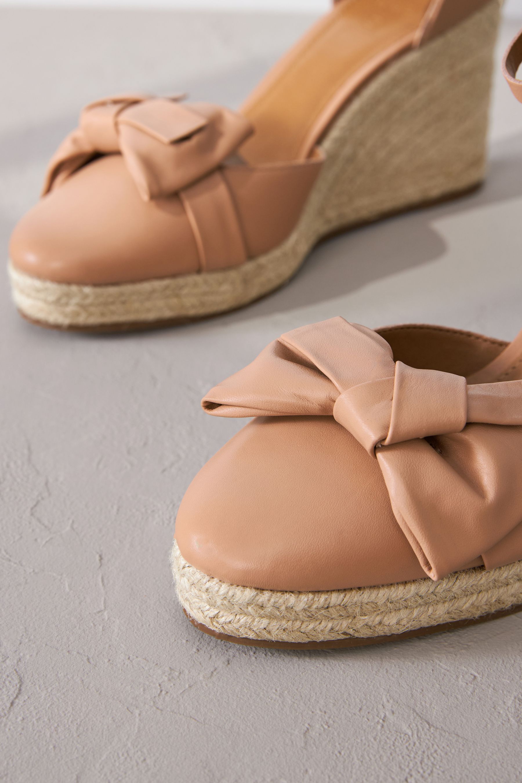 Buy Camel Signature Leather Closed Toe Bow Wedges from Next Luxembourg