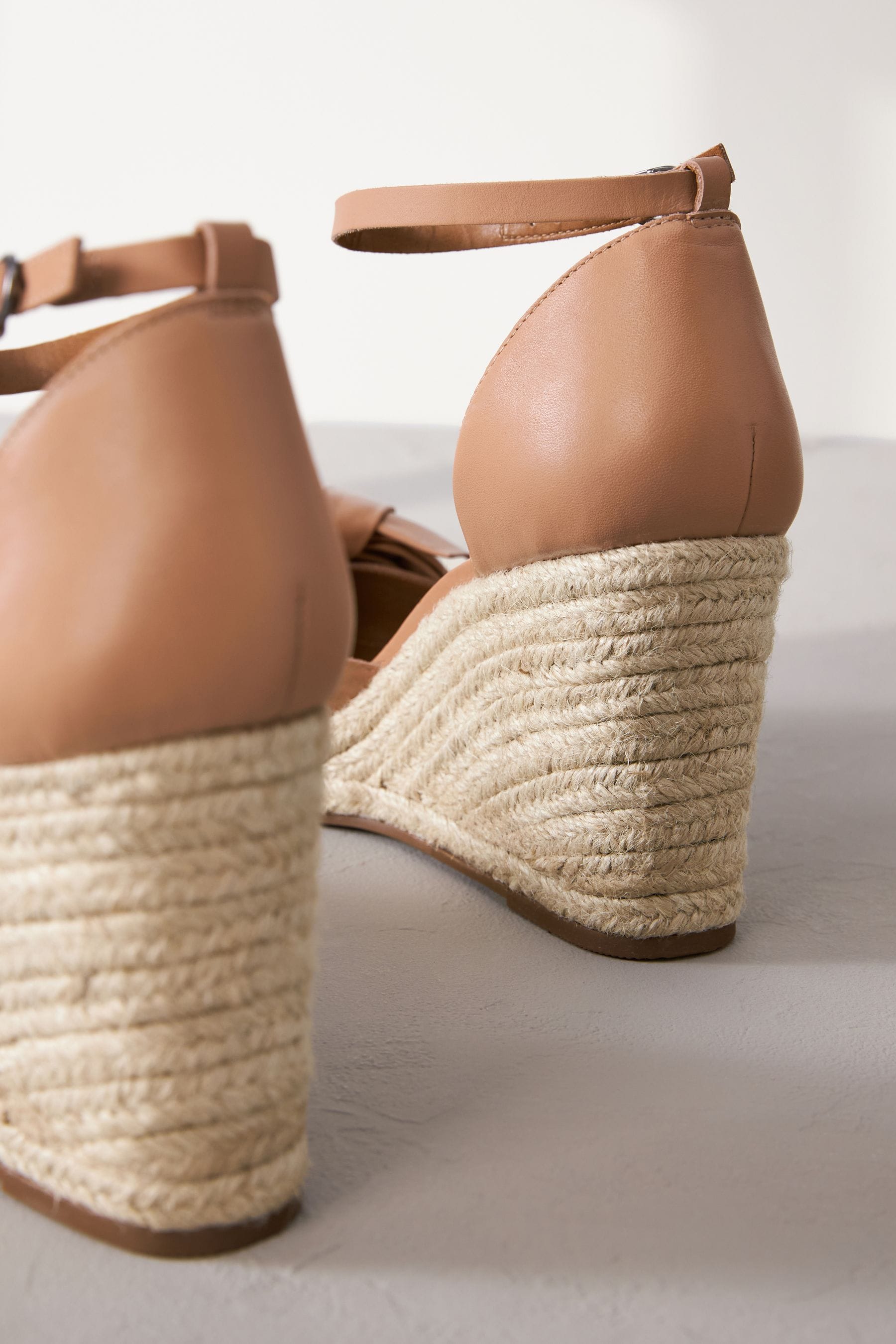 Camel Signature Leather Closed Toe Bow Wedges