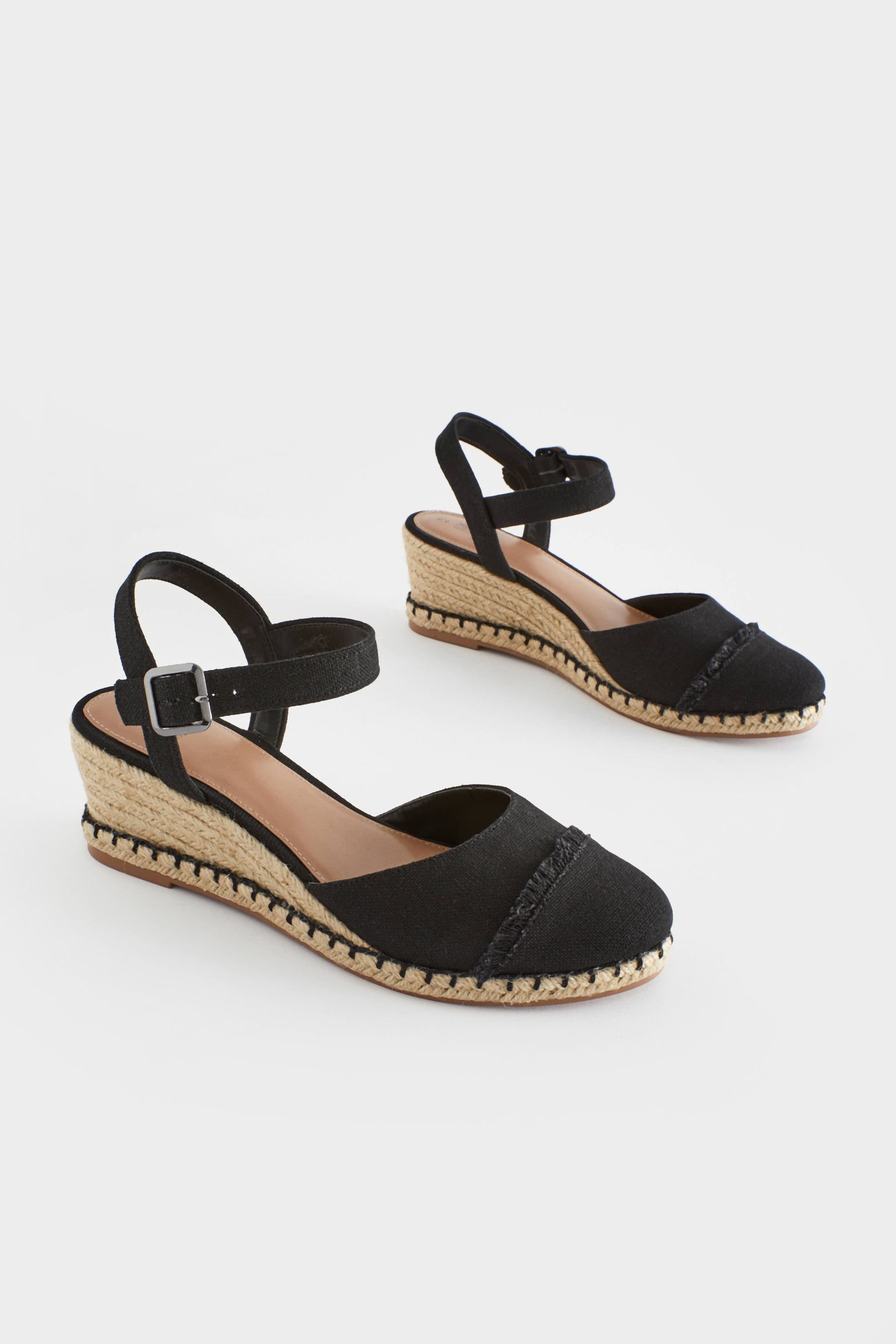 Black Regular Wide Fit Forever Comfort Toe Cap Closed Toe Wedges