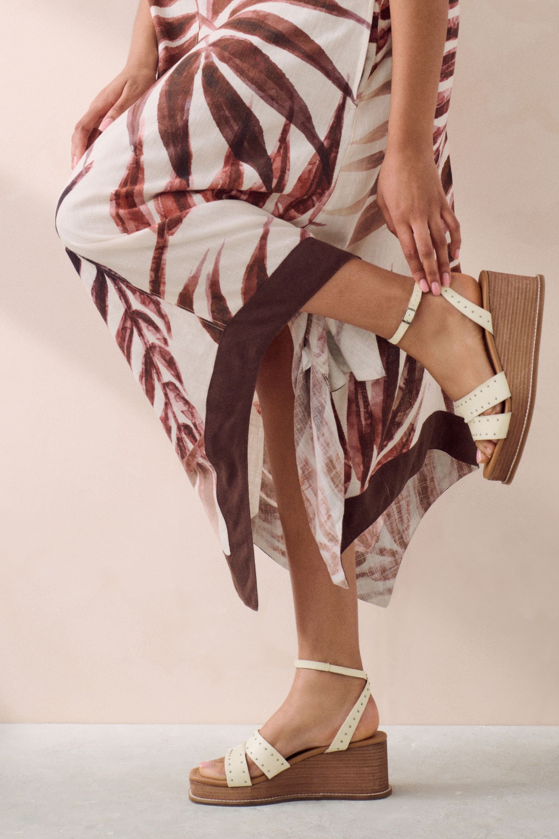 Bone Forever Comfort Leather Studded Wedges