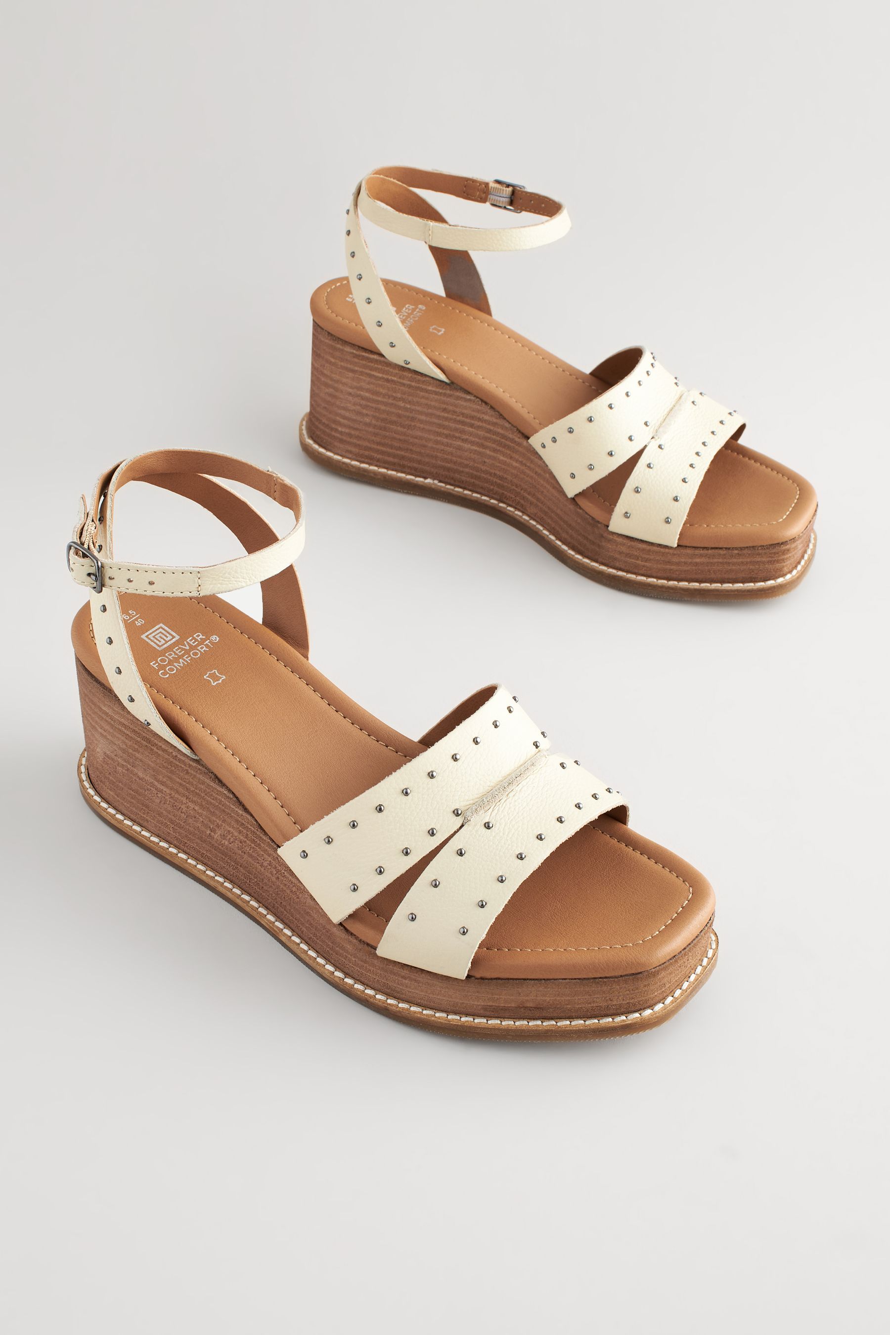 Buy Bone Forever Comfort Leather Studded Wedges from the Next UK online shop