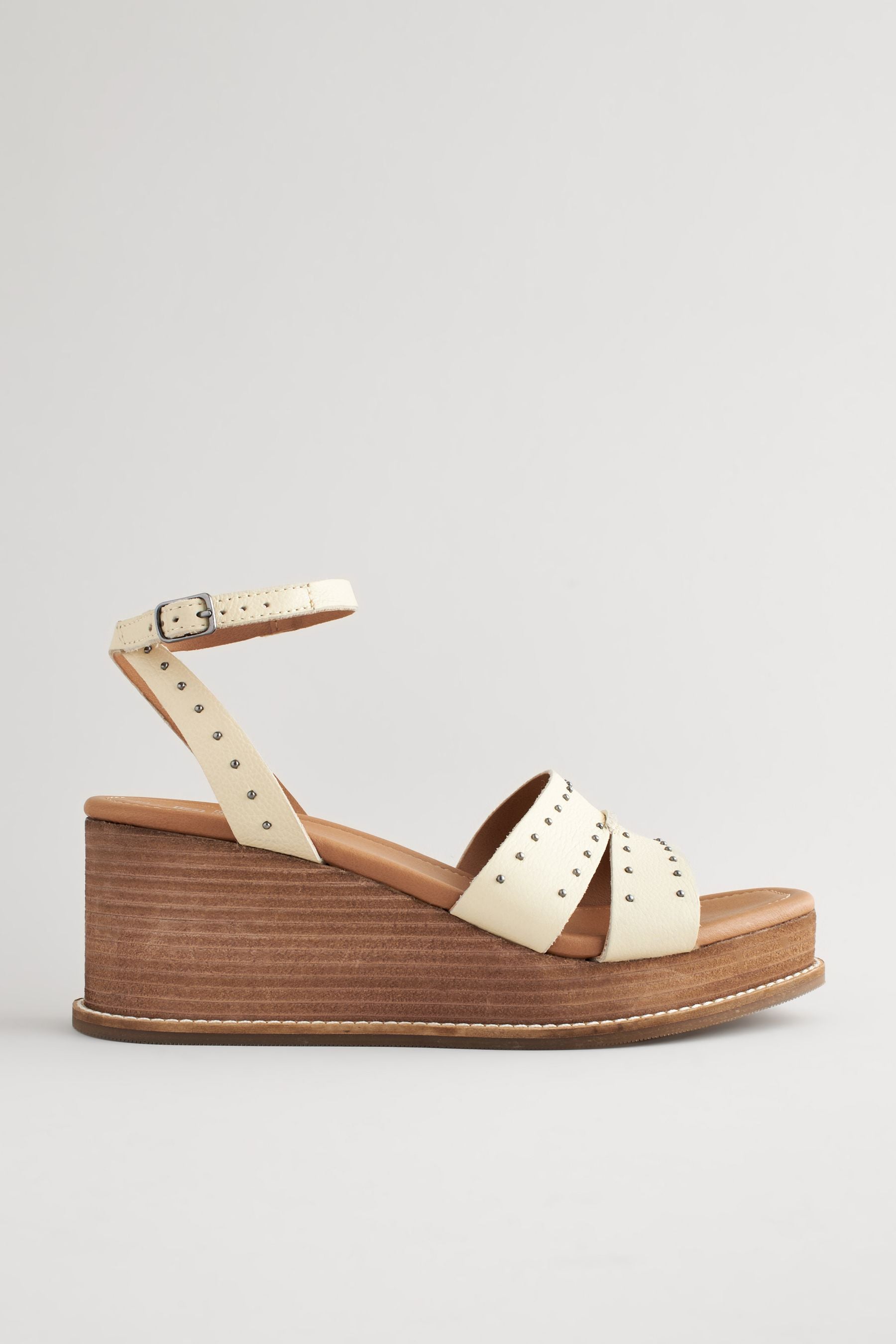 Buy Bone Forever Comfort Leather Studded Wedges from Next Portugal