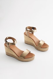 Bronze Forever Comfort Leather Whipstitch Detail Espadrille Wedges - Image 3 of 7