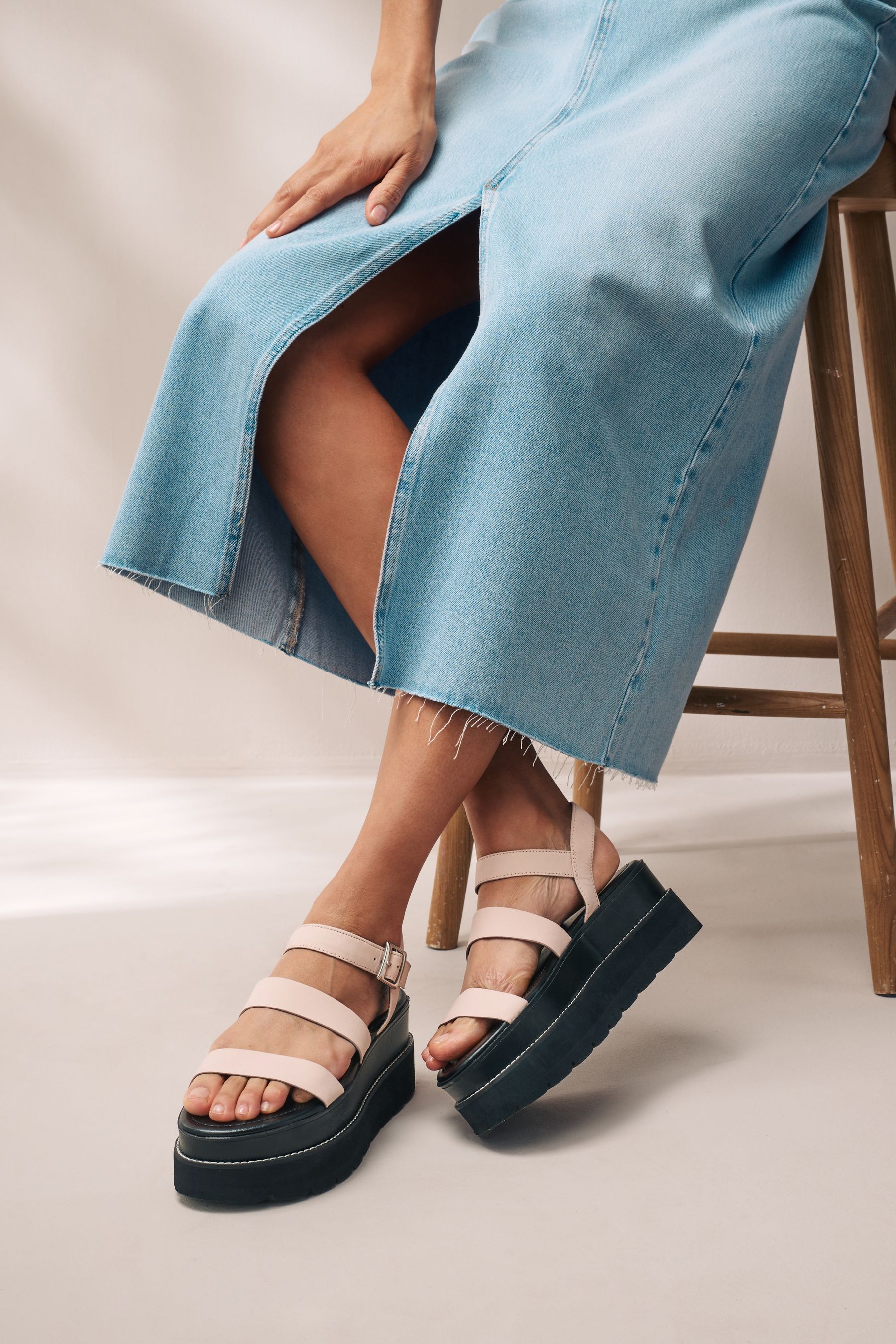 Buy Pink Forever Comfort Leather Chunky Flatform Sandals from Next Luxembourg