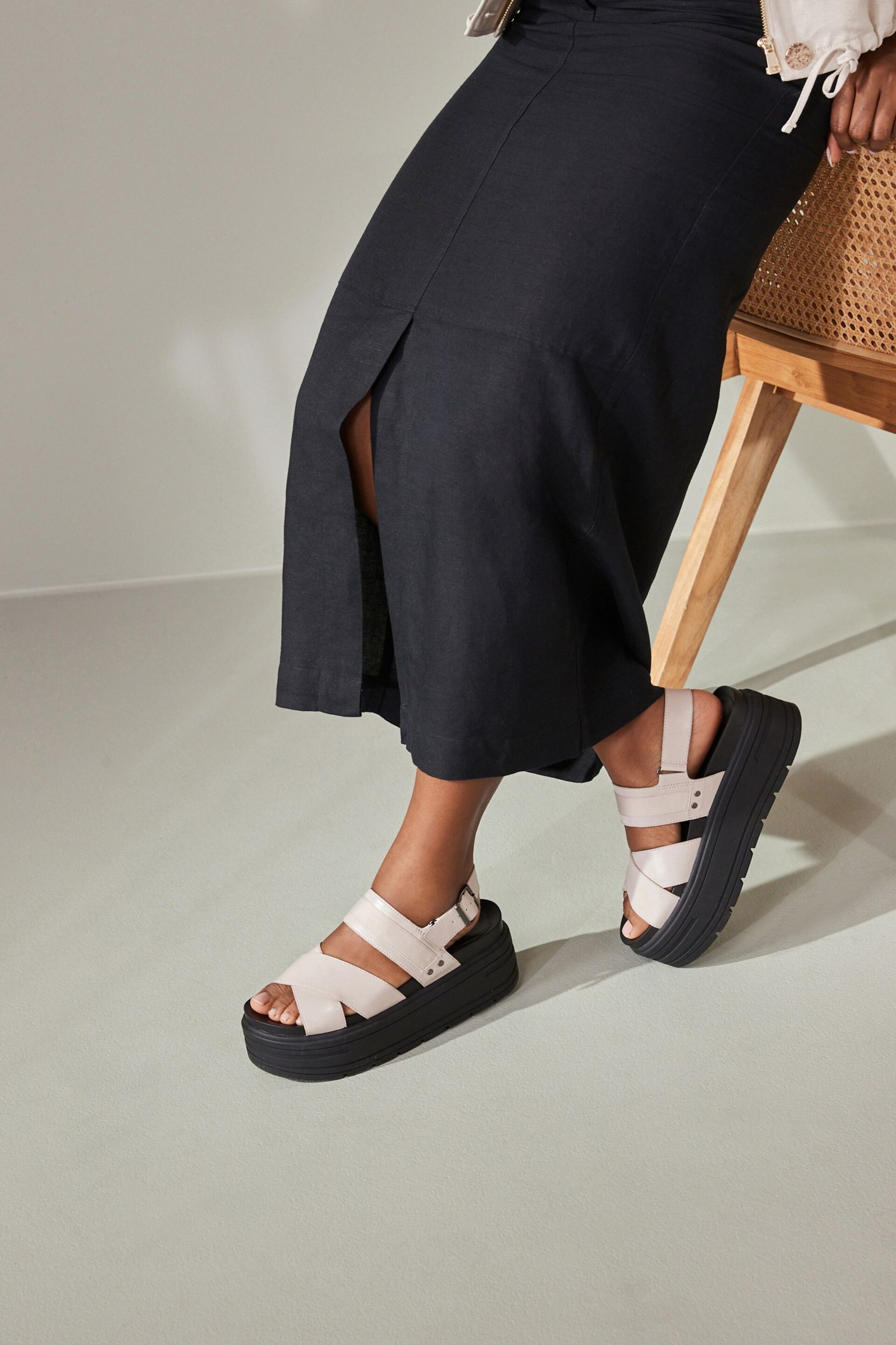 Bone Regular/Wide Fit Chunky Wedge Sandals - Image 2 of 8
